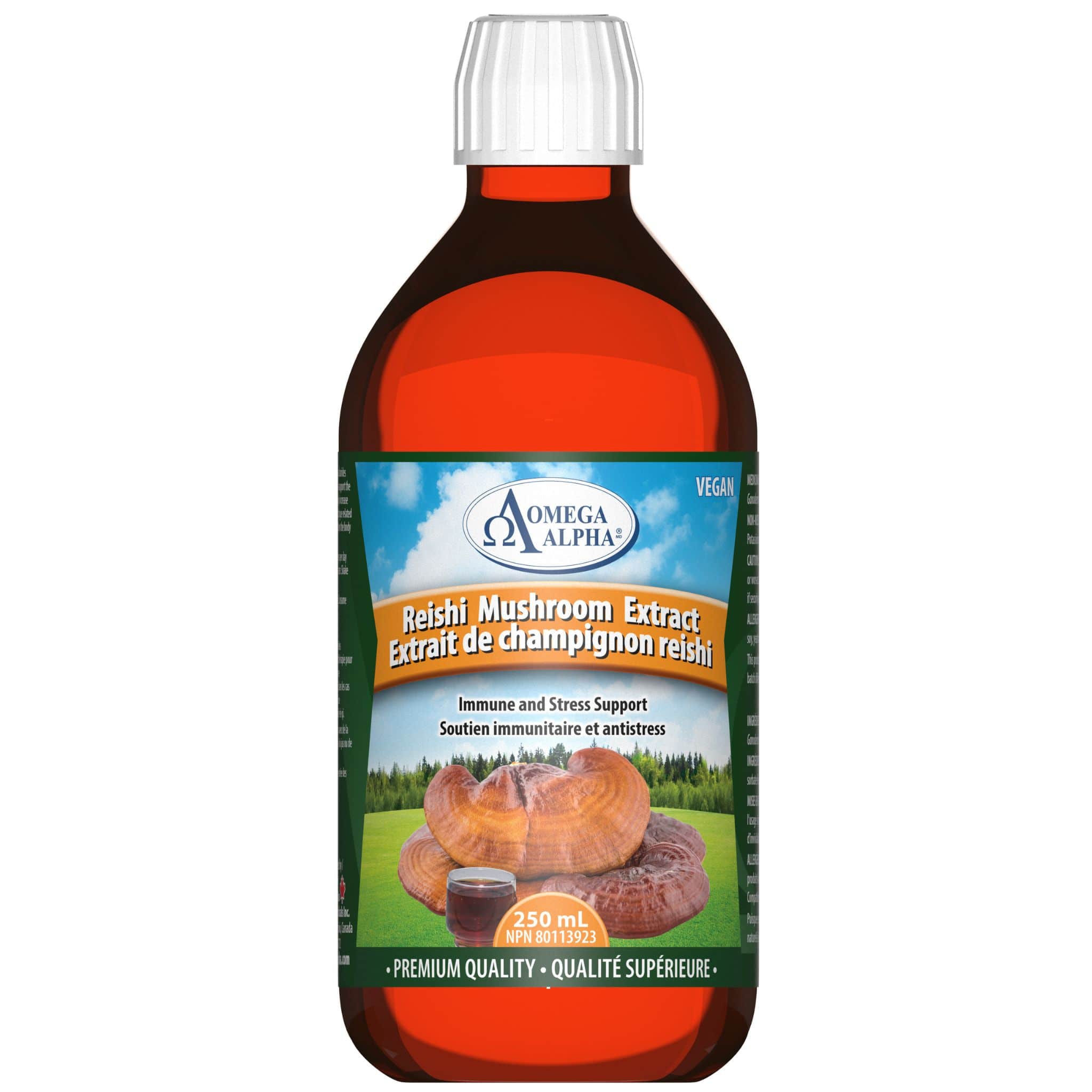 Omega Alpha Reishi Mushroom Liquid Extract 1000mg, Fast Absorbing, No Alcohol or Sweeteners, Immune and Stress Support, 250ml