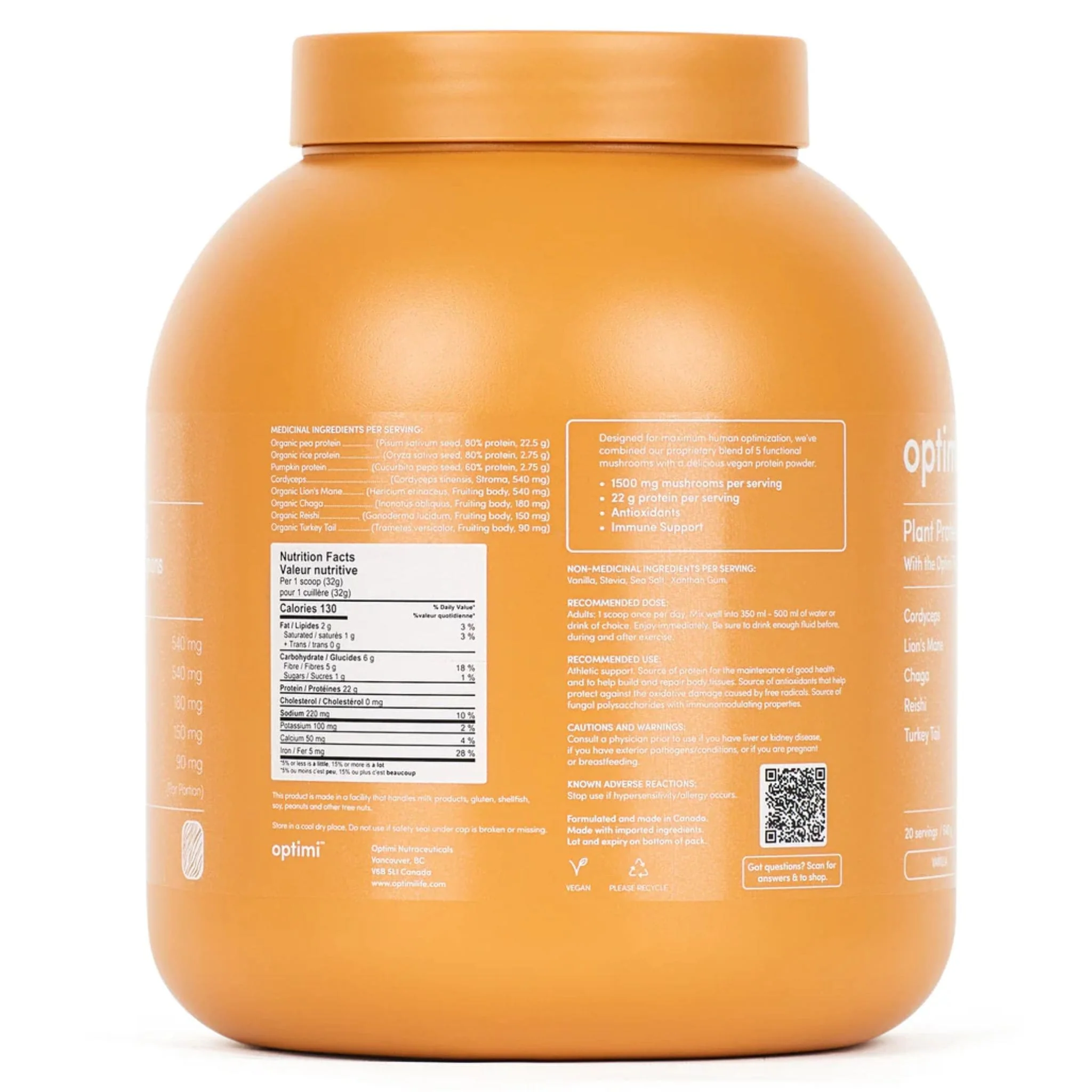 Optimi Plant Protein Powder + Mushroom Protein Powder, Vegan, Organic Ingredients, 640g - Image 3