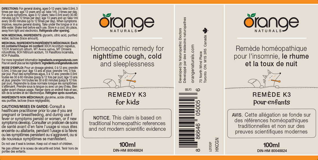 Orange Naturals Remedy K3 (Formerly Cough+Cold Night) For Kids Homeopathic Remedy, 100ml - Image 2