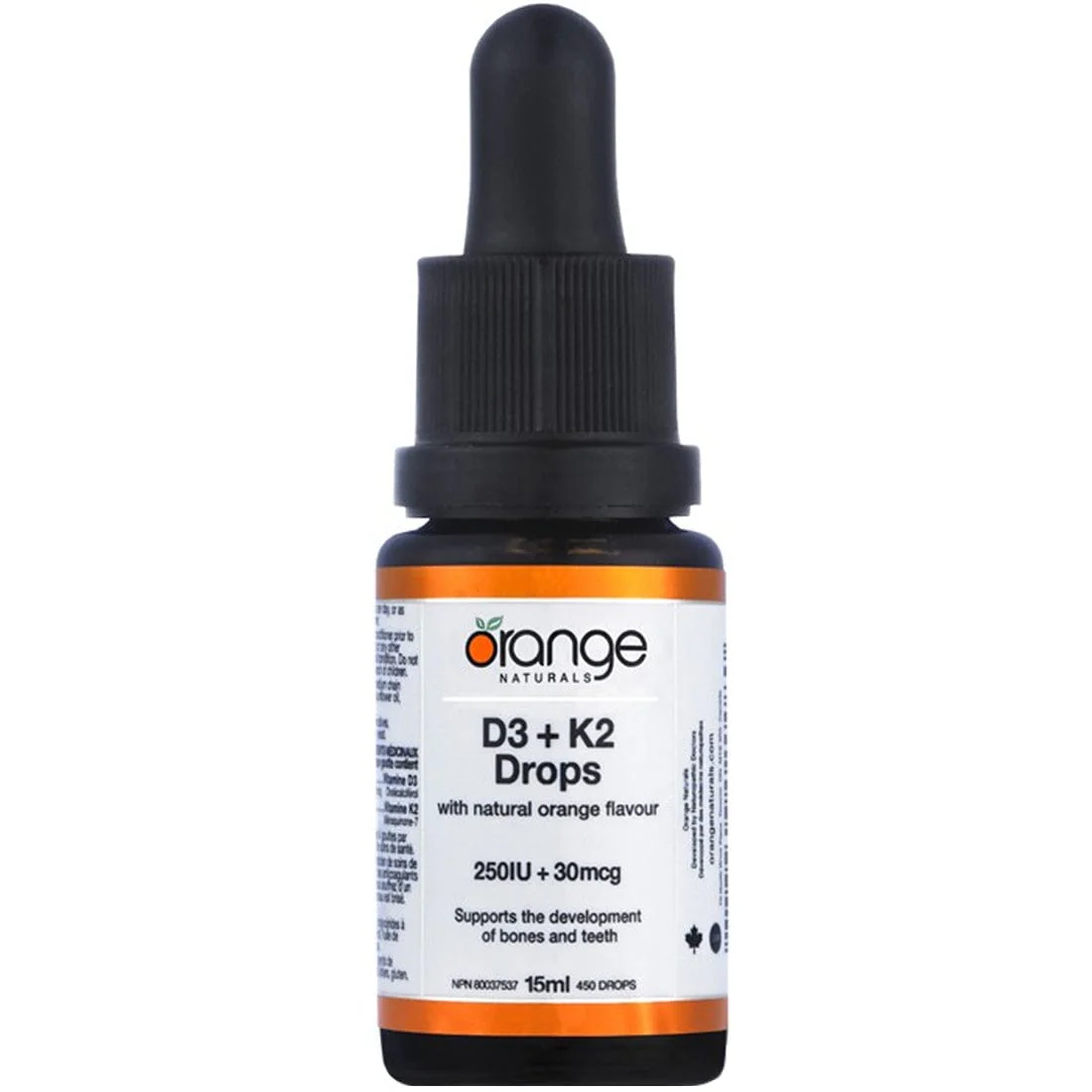 Orange Naturals D3 + K2 Drops 250IU/30mcg, 15ml - Image 2