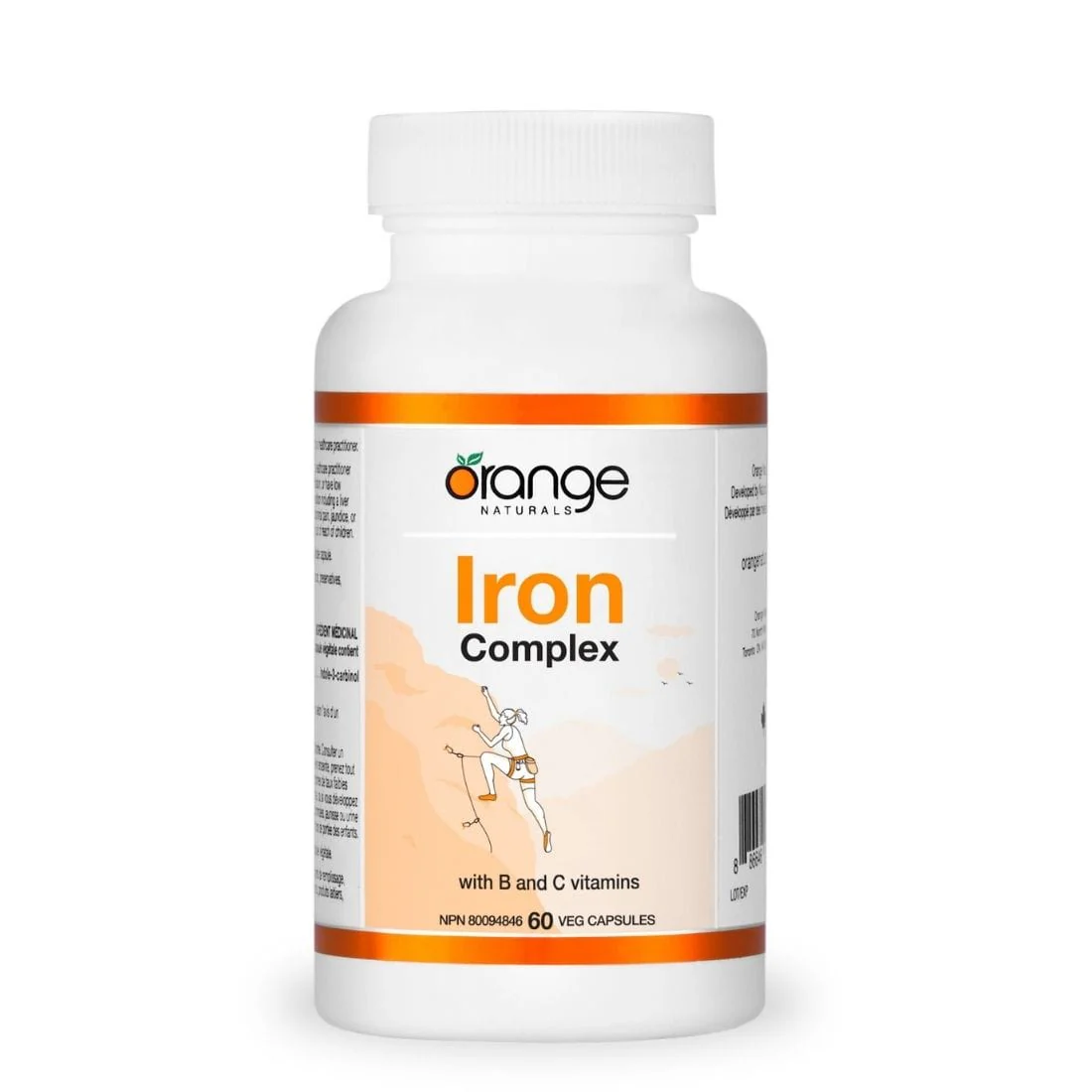 Orange Naturals Iron Complex 20mg with B and C Vitamins, 60 V-Capsules - Image 2