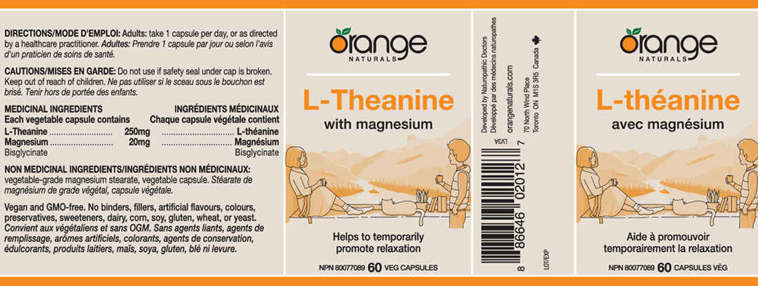 Orange Naturals L-Theanine 250mg with Magnesium, 60 V-Capsules - Image 2