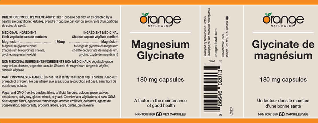 Orange Naturals Magnesium Glycinate 180mg, 60 V-Capsules - Image 3