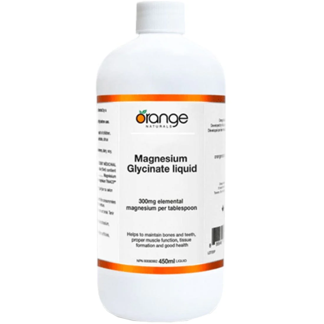 Orange Naturals Magnesium Glycinate 300mg LIQUID (Citrus Flavour), 450ml / 30 Servings - Image 2