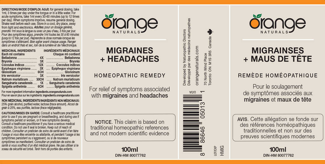 Orange Naturals Migraines + Headaches  Homeopathic Remedy, 100ml - Image 2