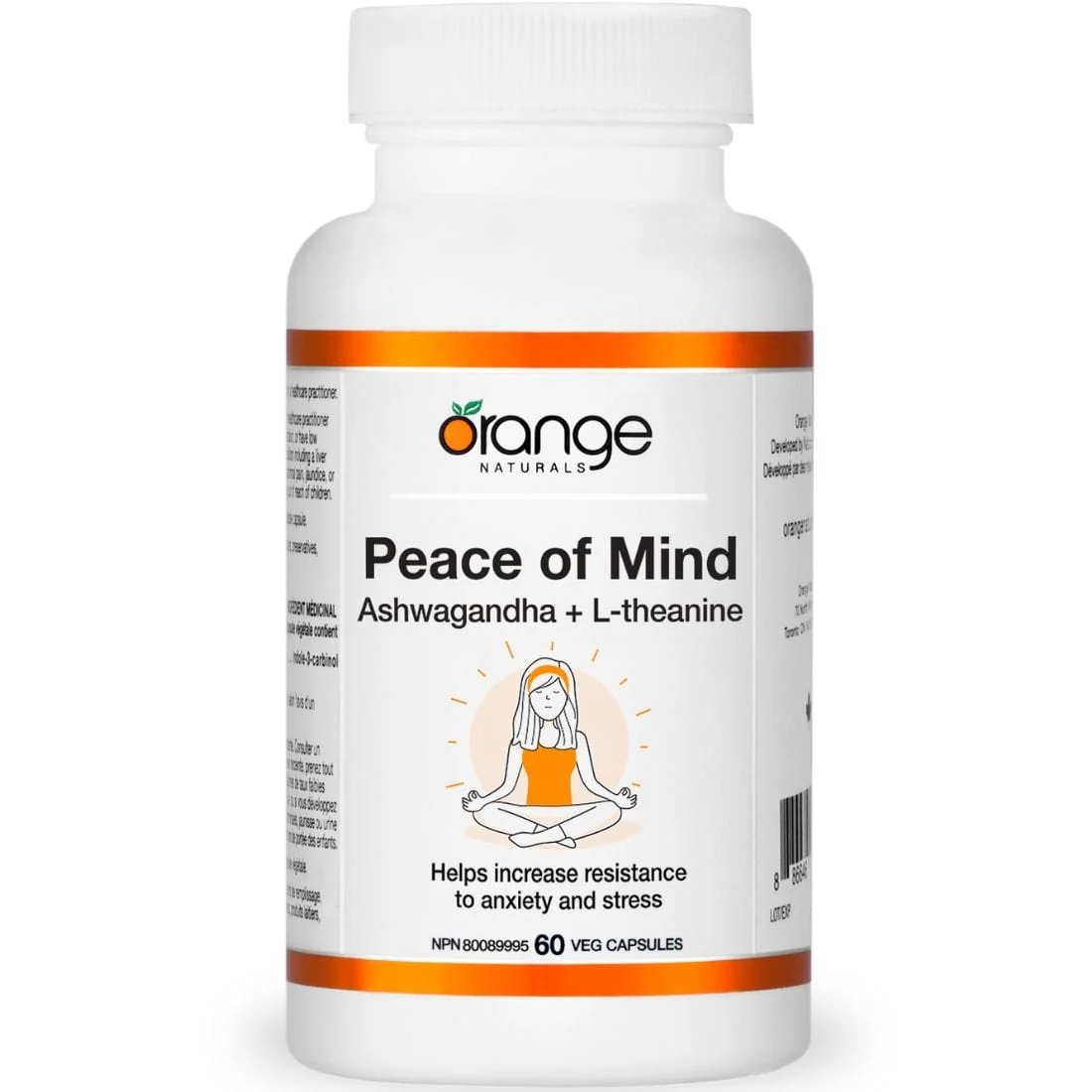 Orange Naturals Peace of Mind, Ashwagandha and L-Theanine, Anxiety and Stress Support, 60 Vegetable Capsules