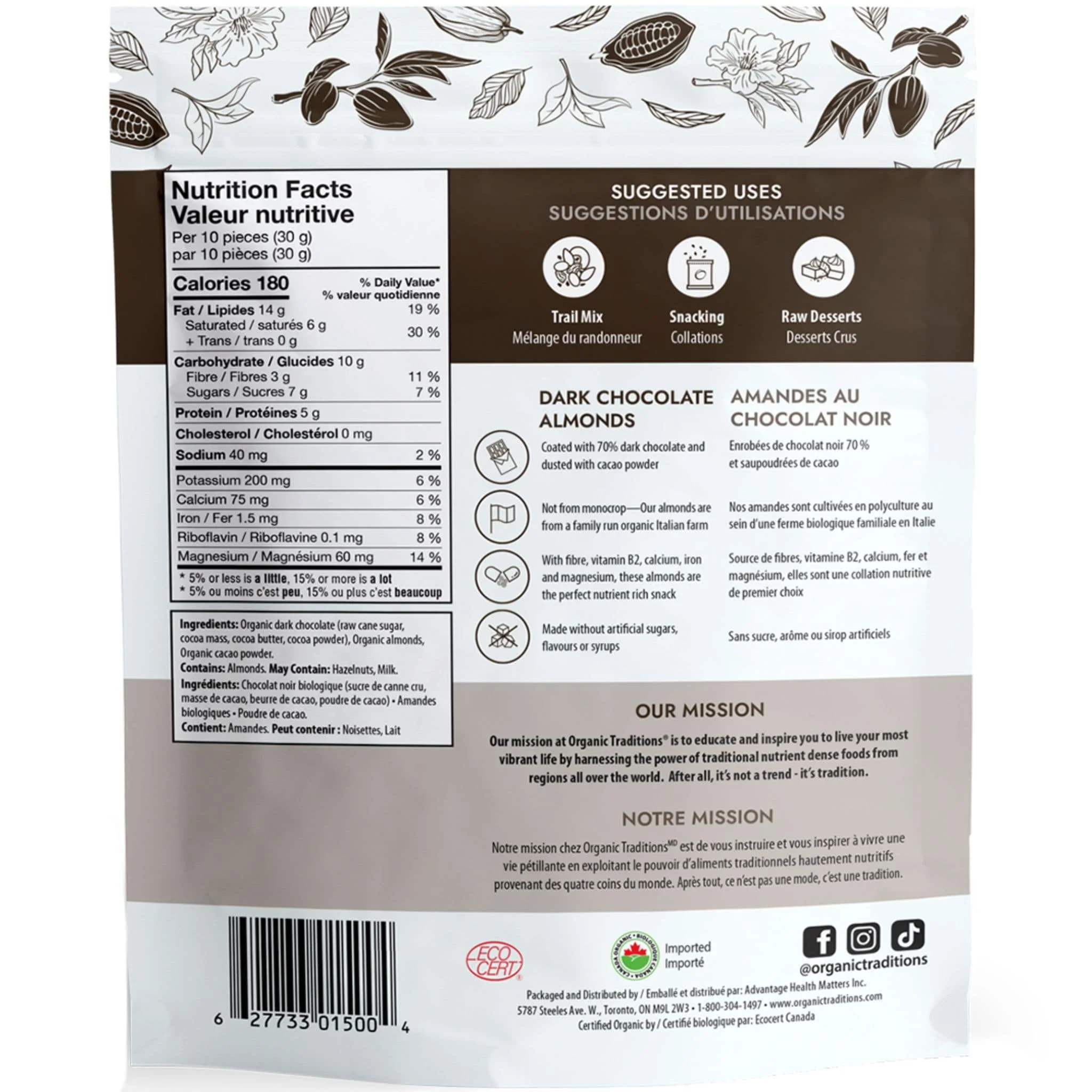 Organic Traditions Organic Dark Chocolate Covered Almonds, 70% Rich Dark Chocolate, No Sugar or Sweetener Added, Raw, Dairy-Free, Gluten-Free, Vegan, 227gDelicious - Image 2