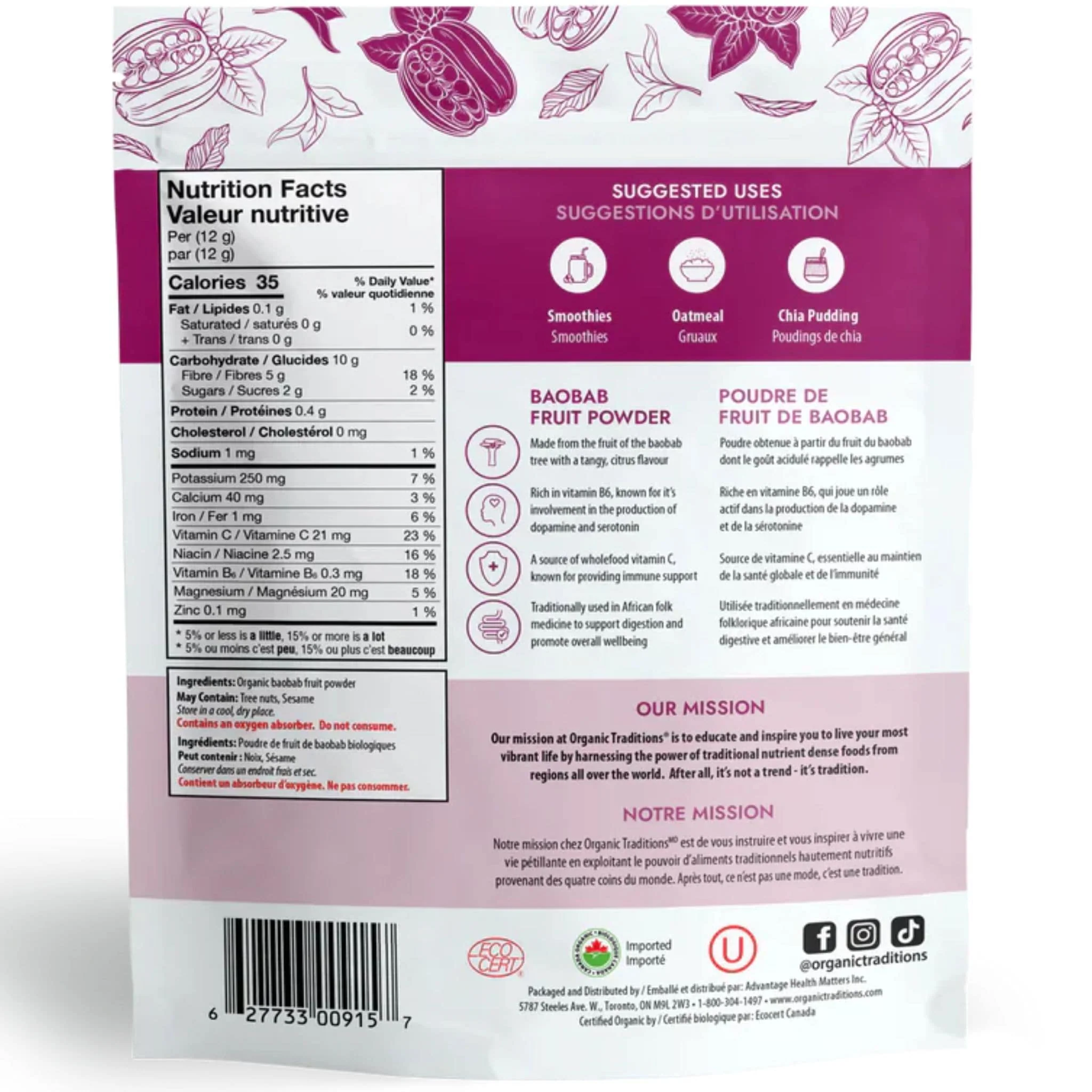 Organic Traditions Baobab Fruit Powder, 150g - Image 2
