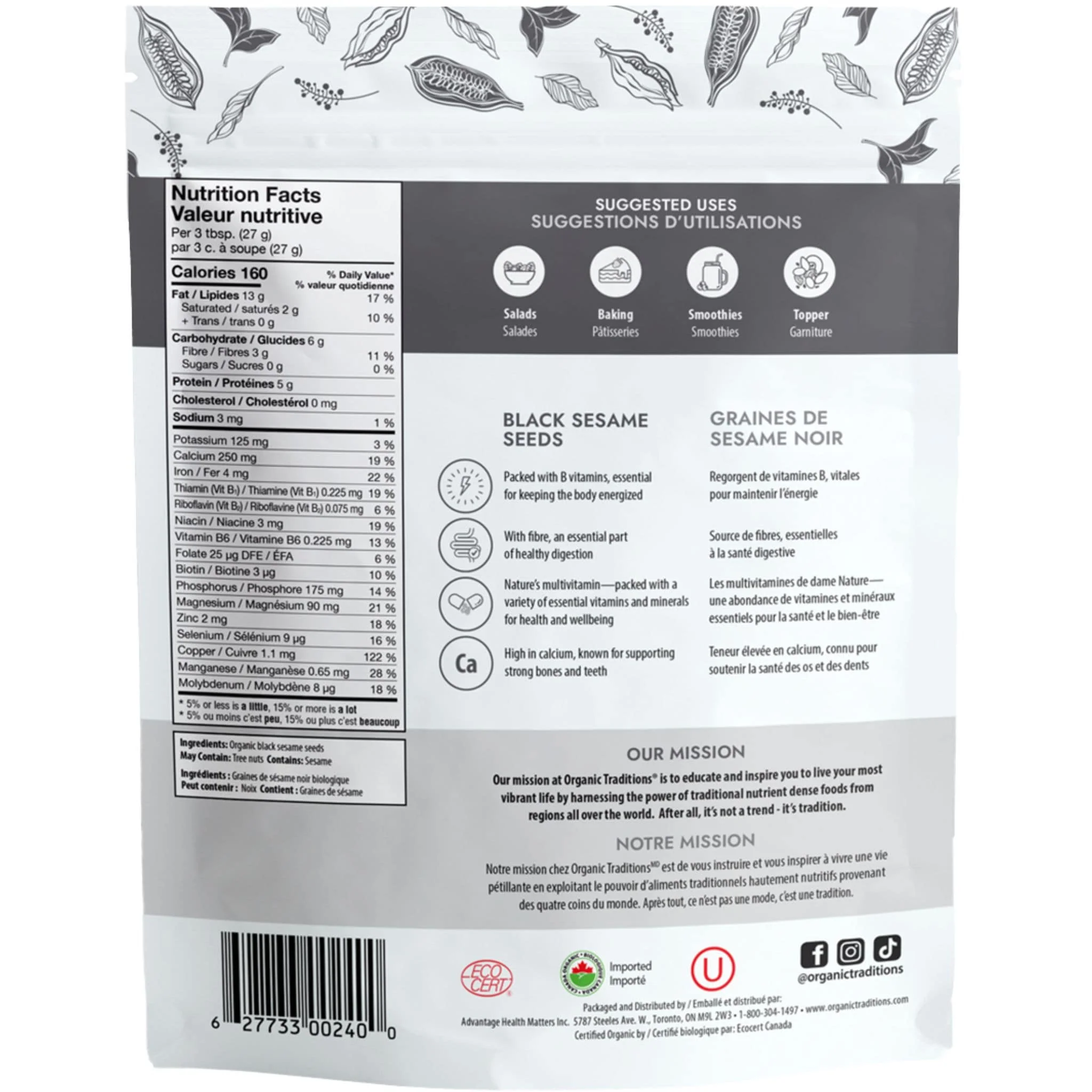 Organic Traditions Black Sesame Seeds, Organic, Rich in Vitamins, High in Fiber, High in Calcium for Strong Bones, 454g - Image 2