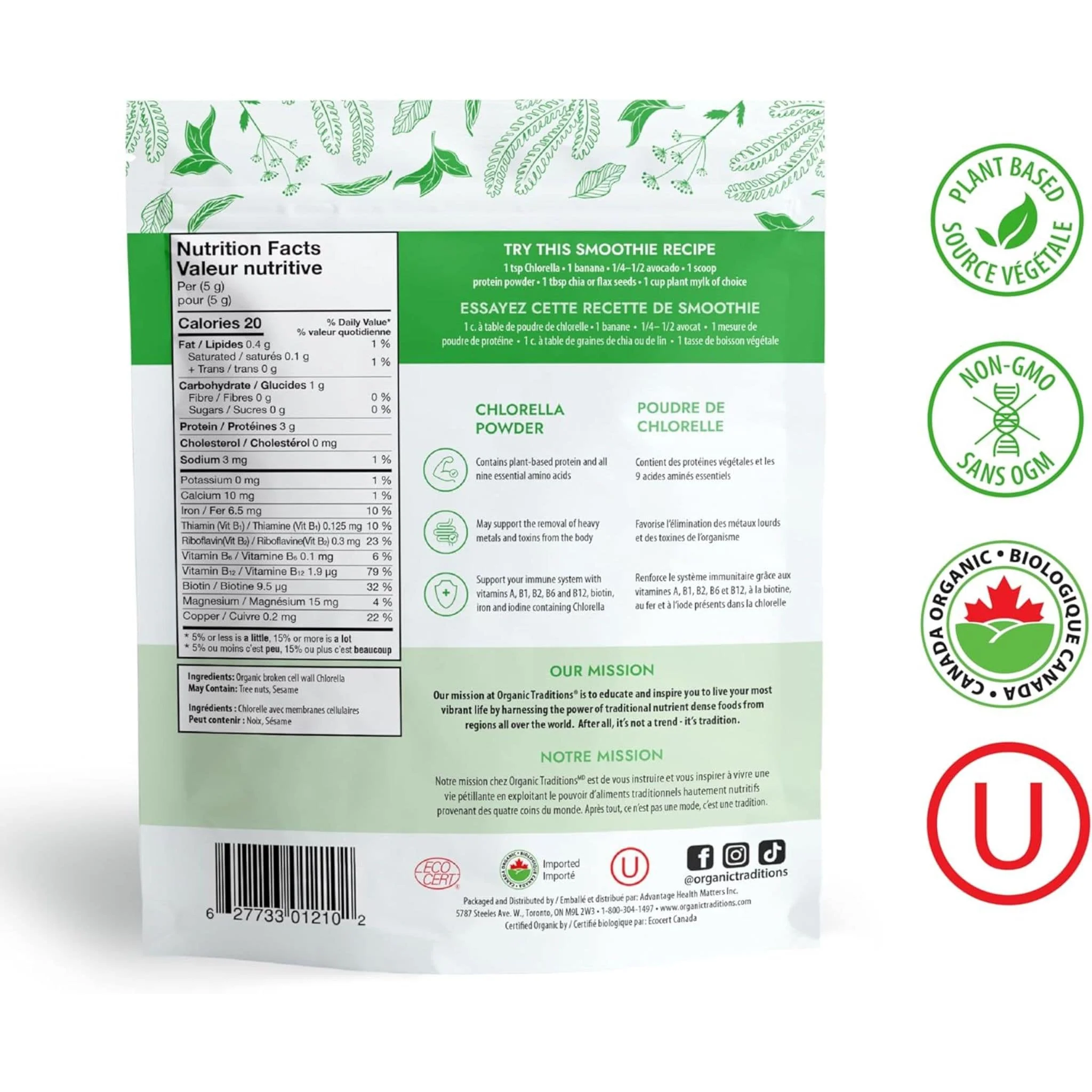 Organic Traditions Chlorella Powder (Broken Cell Wall), 150g - Image 3
