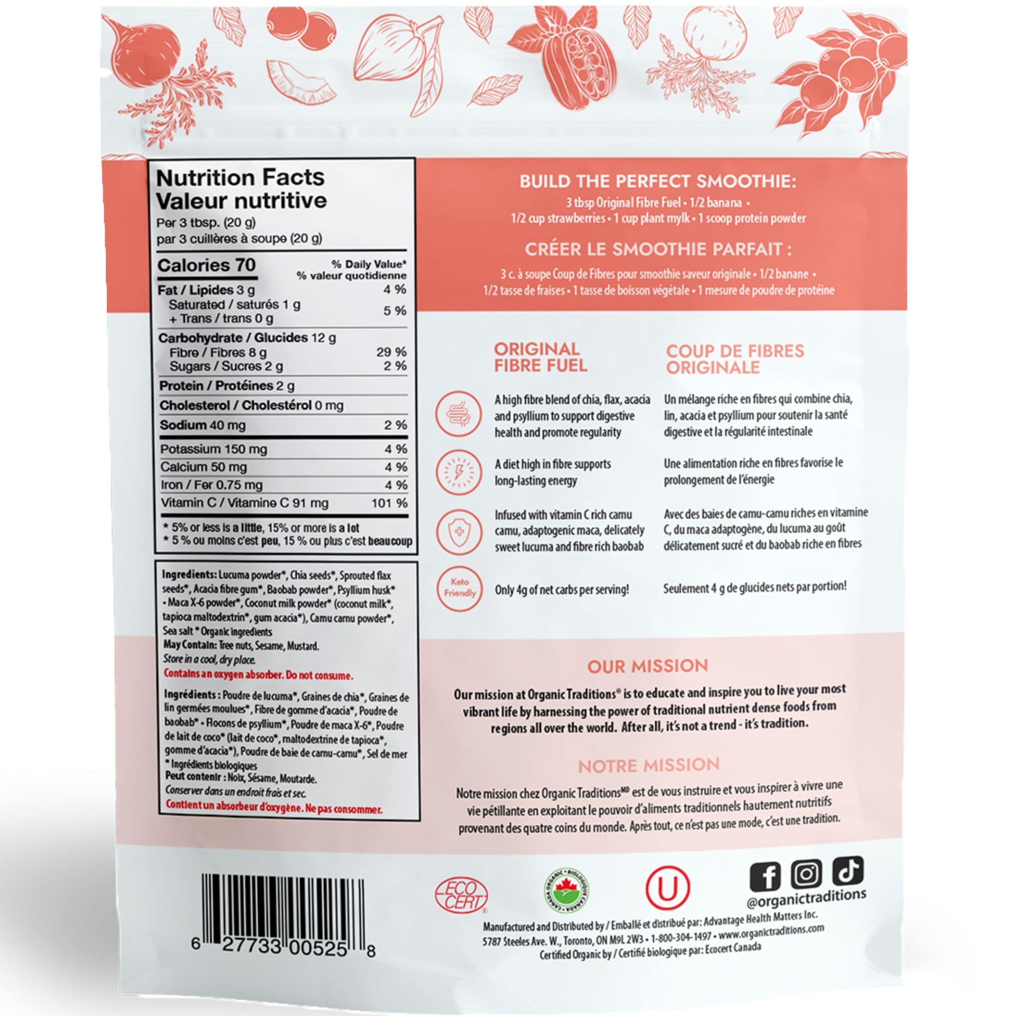 Organic Traditions Fibre Fuel Smoothie Boost, Original, 300g - Image 2