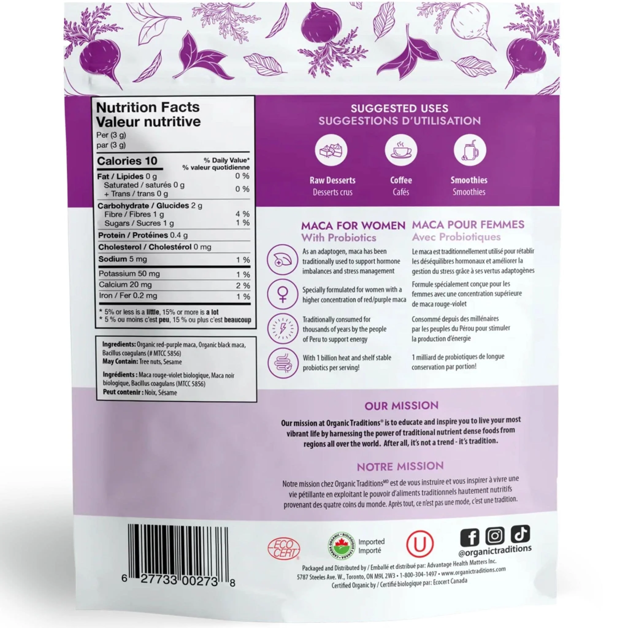 Organic Traditions Maca Women's Powder with Probiotics, 150g - Image 2