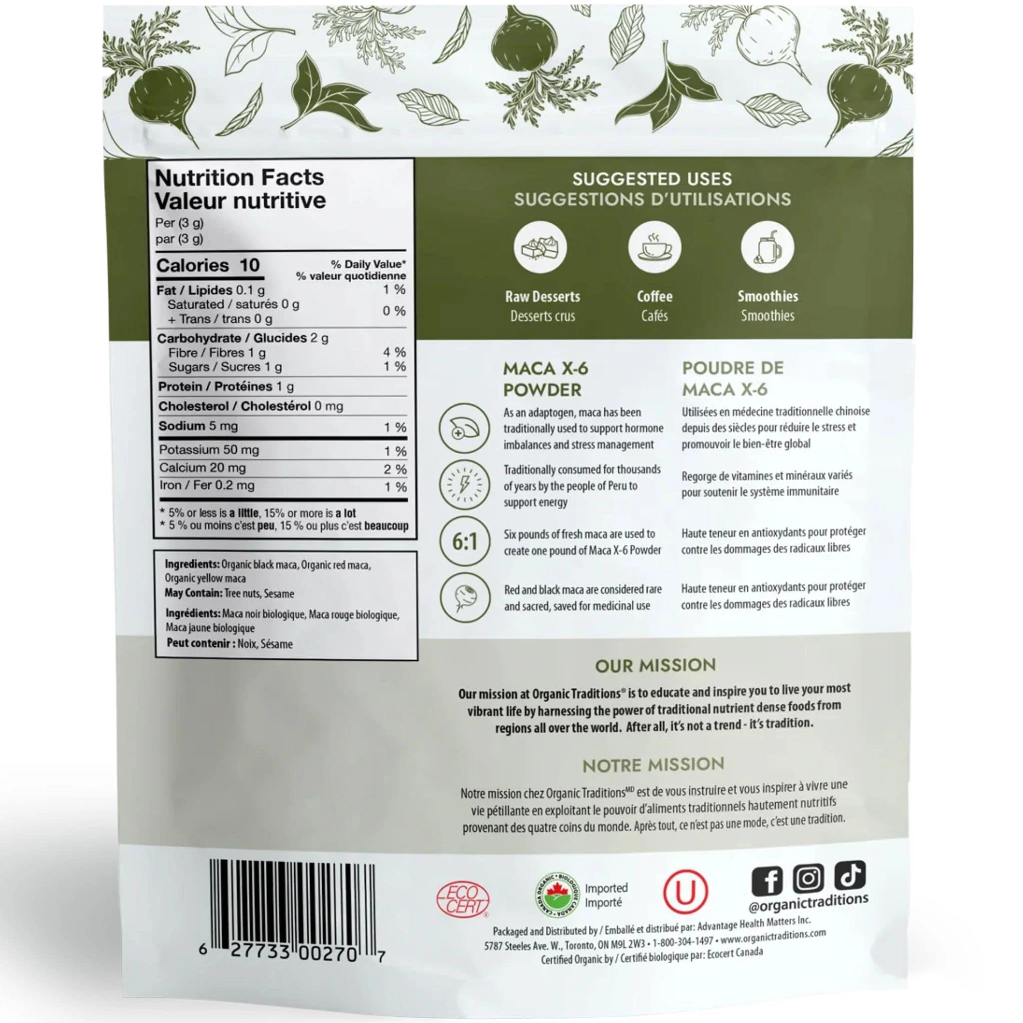 Organic Traditions Maca X-6 Powder, 6:1 Raw Organic Gelatinized Peruvian Concentrated 80% Black Maca, 15% Red-Purple Maca, 5% Yellow Maca, 150g - Image 2