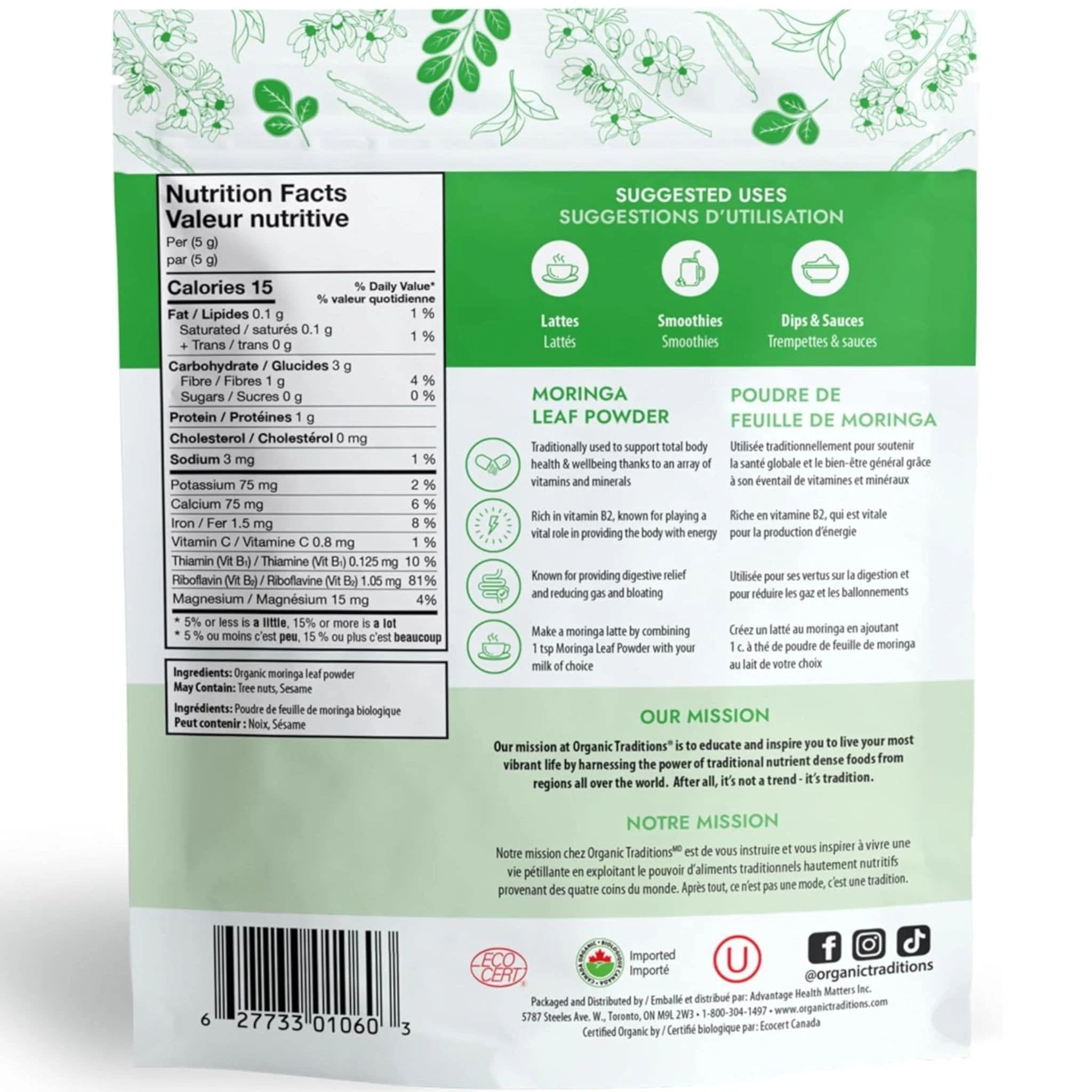 Organic Traditions Moringa Leaf Powder, 200g - Image 2