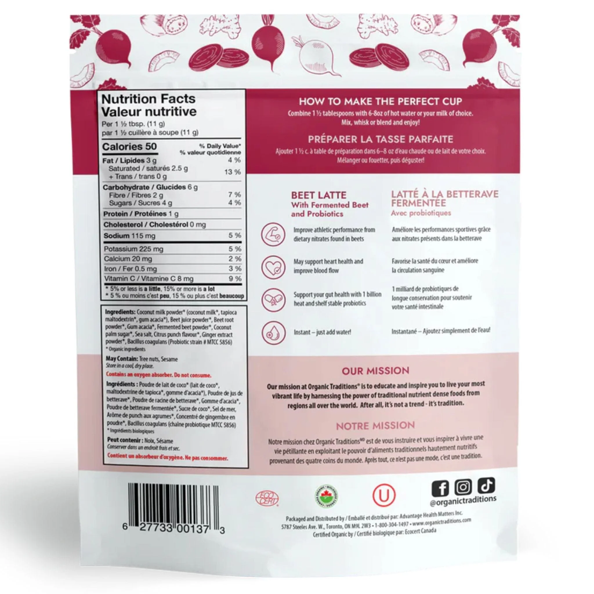 Organic Traditions Organic Beet Latte with Fermented Beets and Probiotics, 150g - Image 2