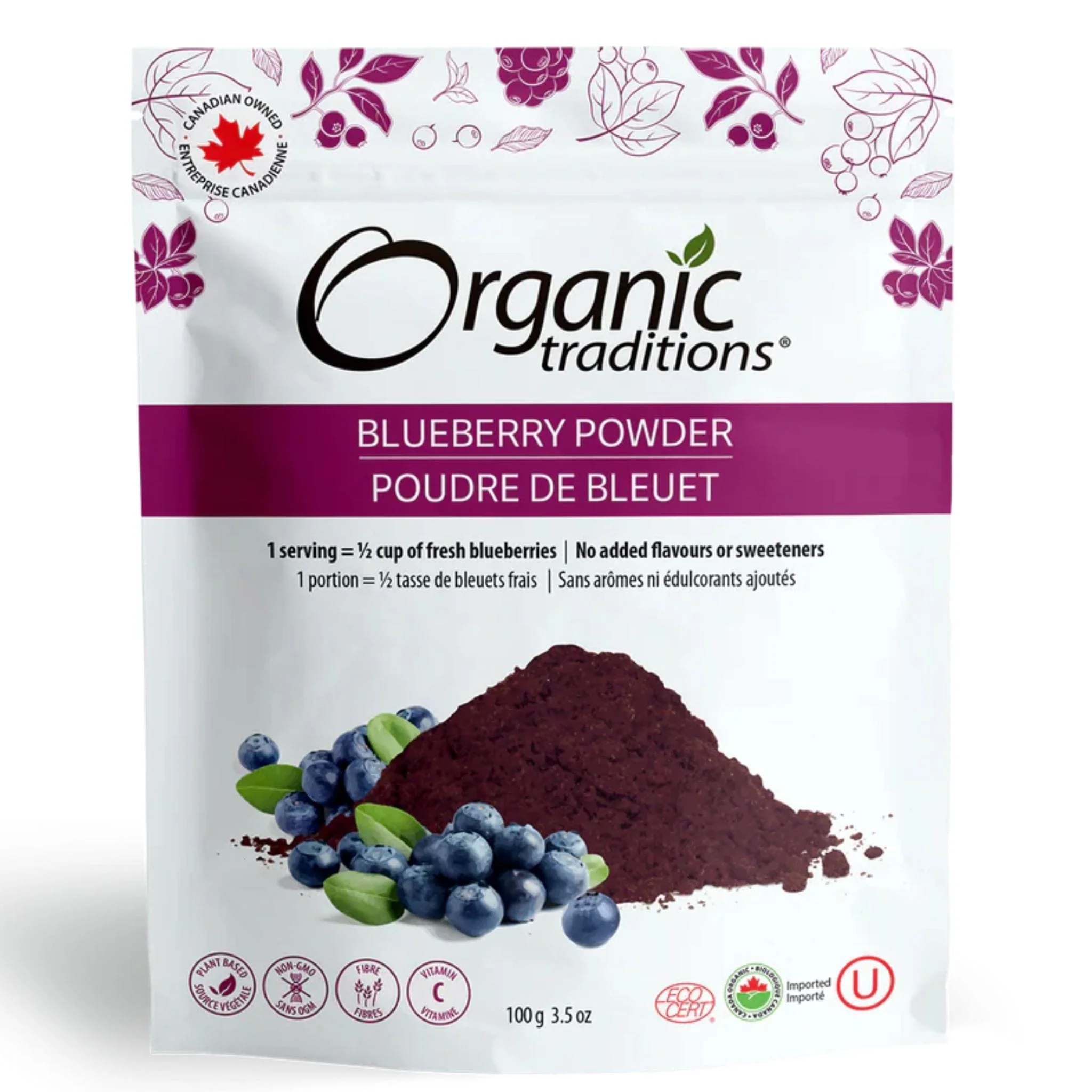 Organic Traditions Organic Blueberry Powder, High ORAC Value, Low Glycemic Superfruit, 100g