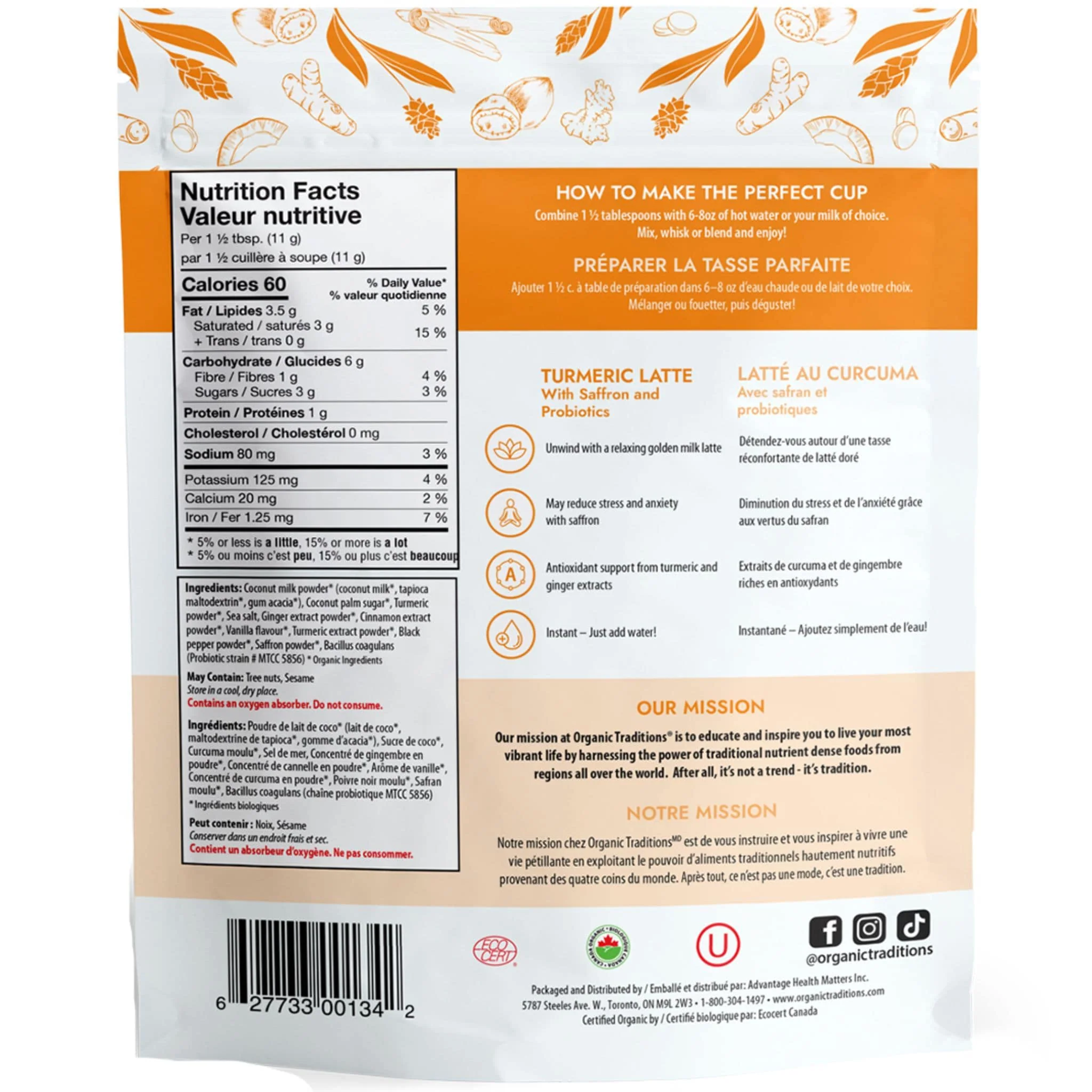Organic Traditions Organic Turmeric Latte with Probiotics, 150g - Image 2