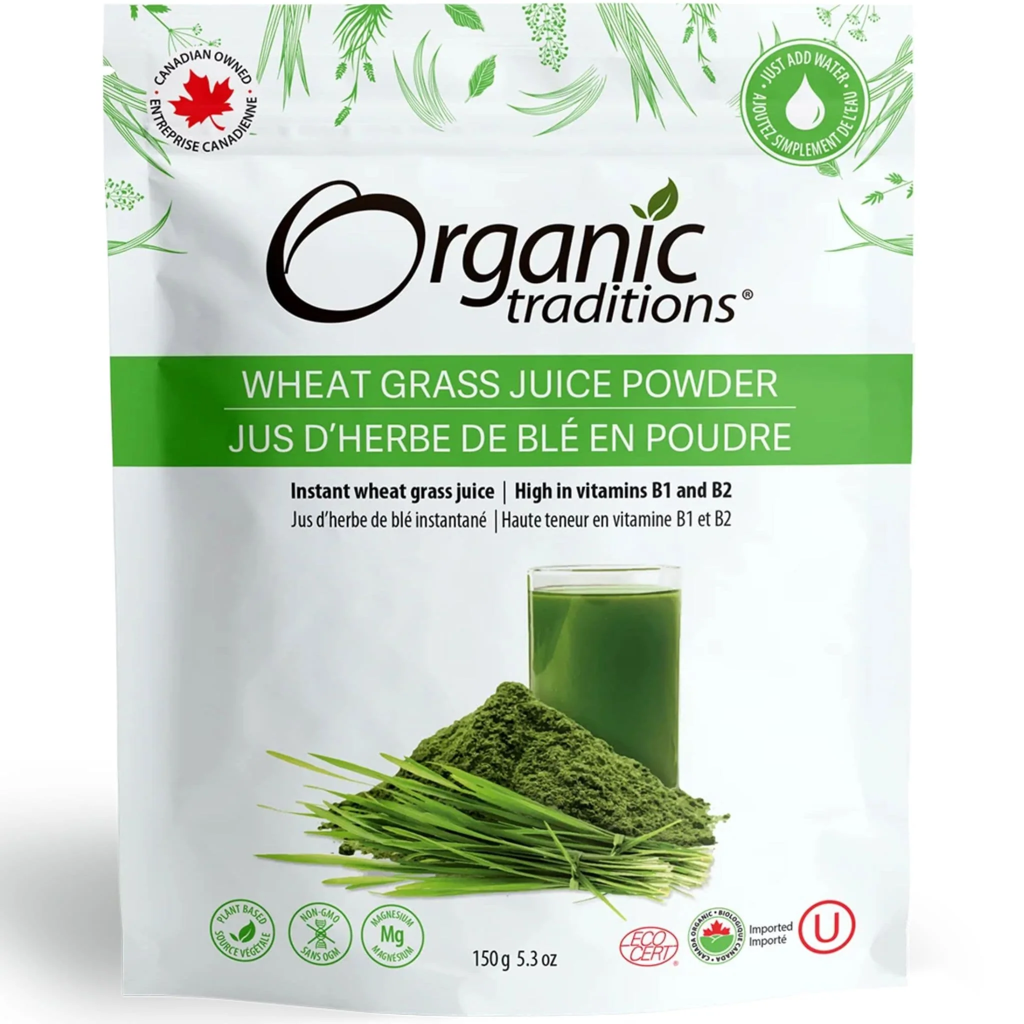 Organic Traditions Organic Wheat Grass Juice Powder, 100% Raw Juice from Young Wheat Grass, No Grass Fillers, 150g
