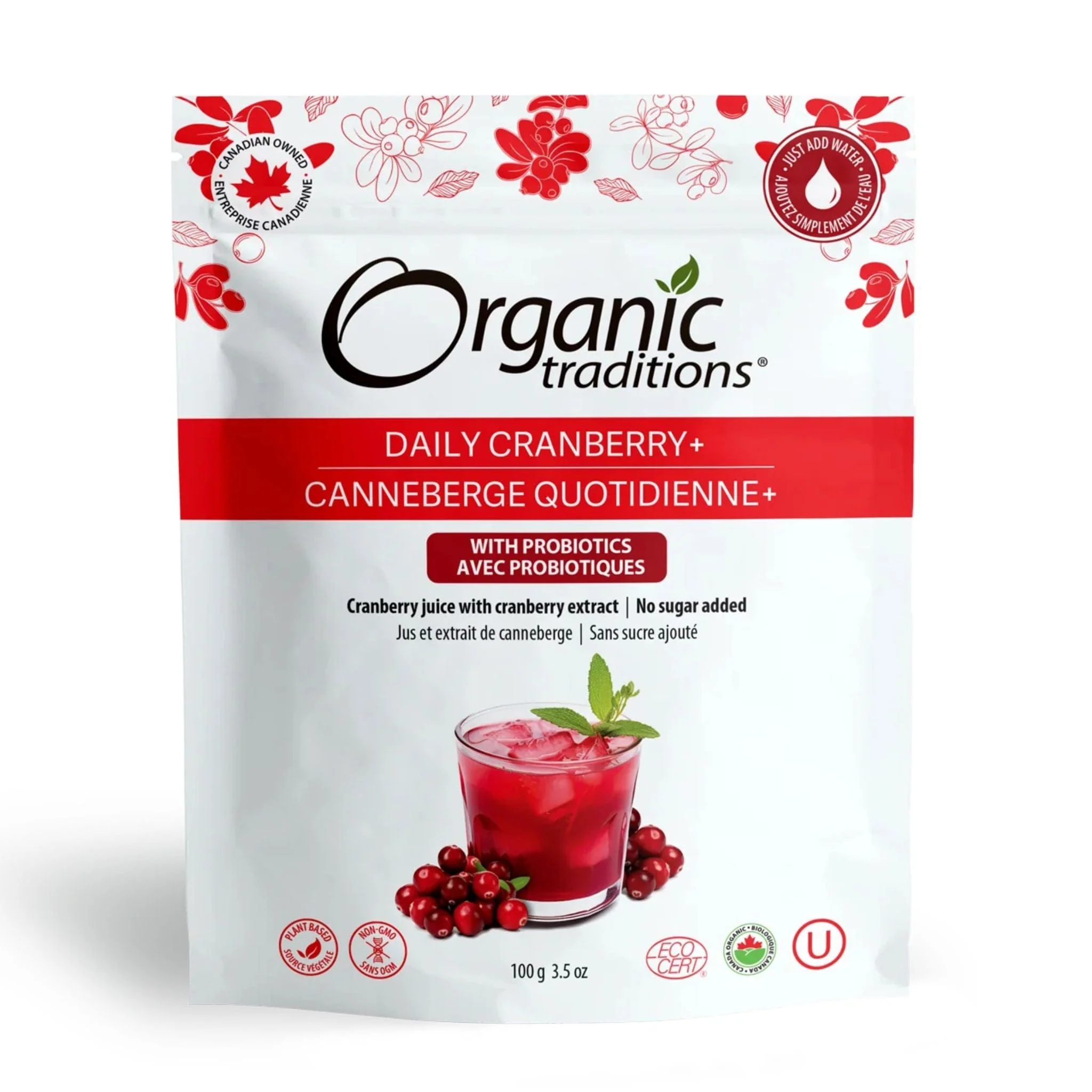 Organic Traditions Daily Cranberry with 1 Billion Probiotics and 36mg PACs for UTI Prevention, 100g