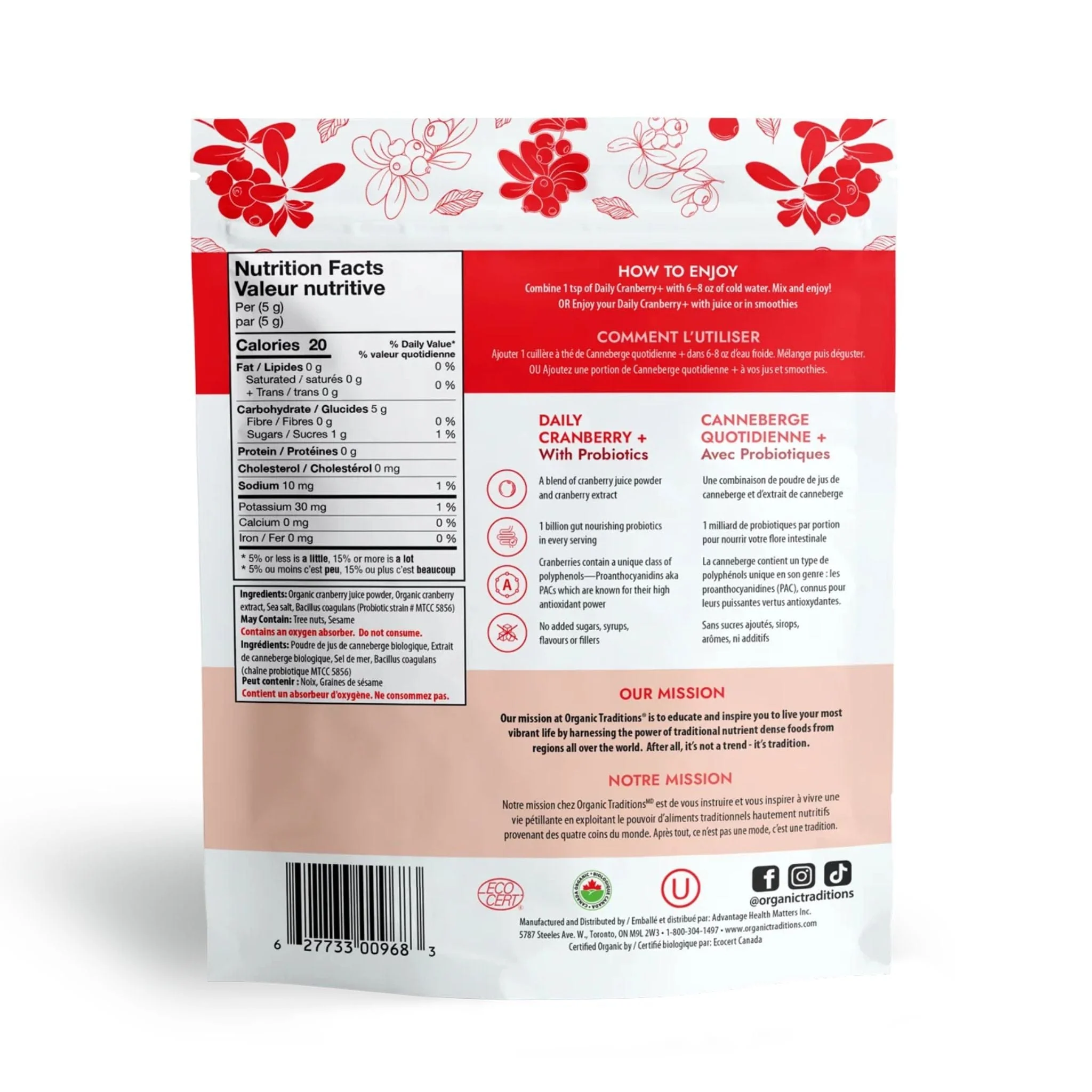 Organic Traditions Daily Cranberry with 1 Billion Probiotics and 36mg PACs for UTI Prevention, 100g - Image 2