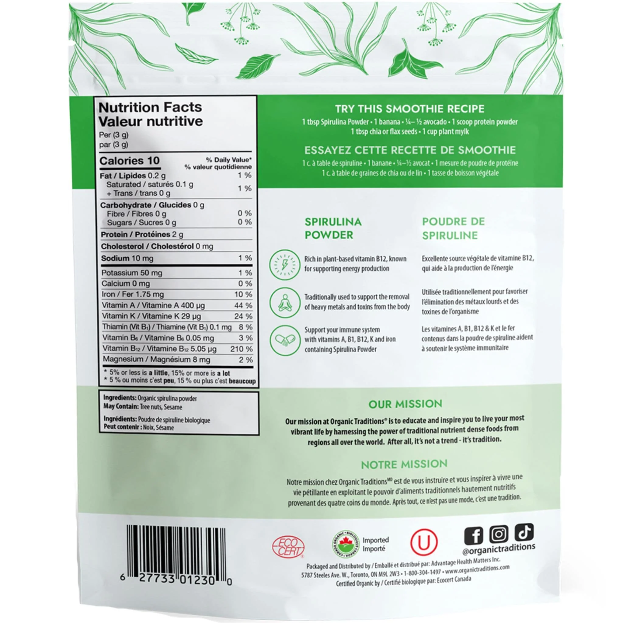 Organic Traditions Spirulina Powder (No Fillers or Additives), 150g - Image 2