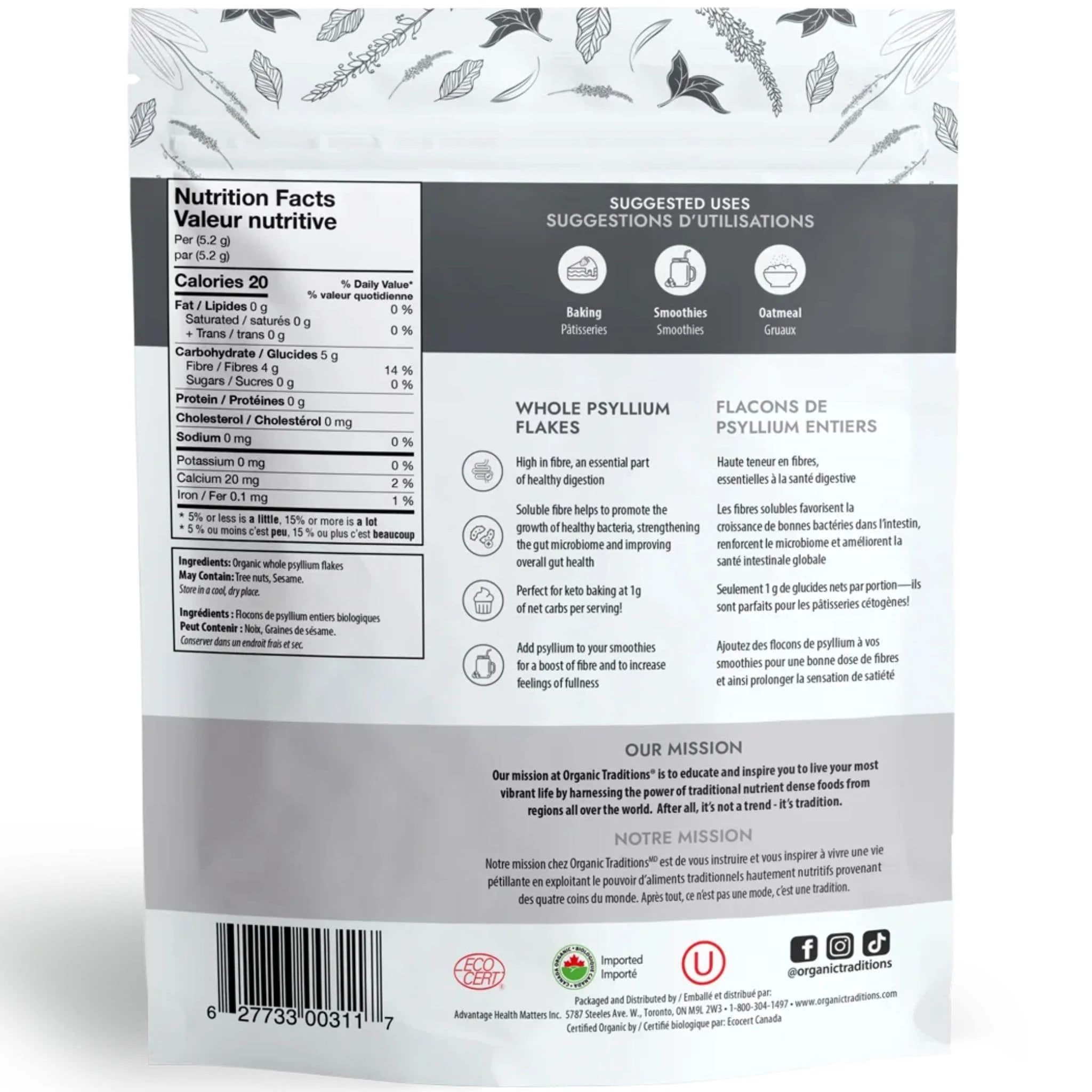 Organic Traditions Whole Psyllium Flakes, 340g - Image 2