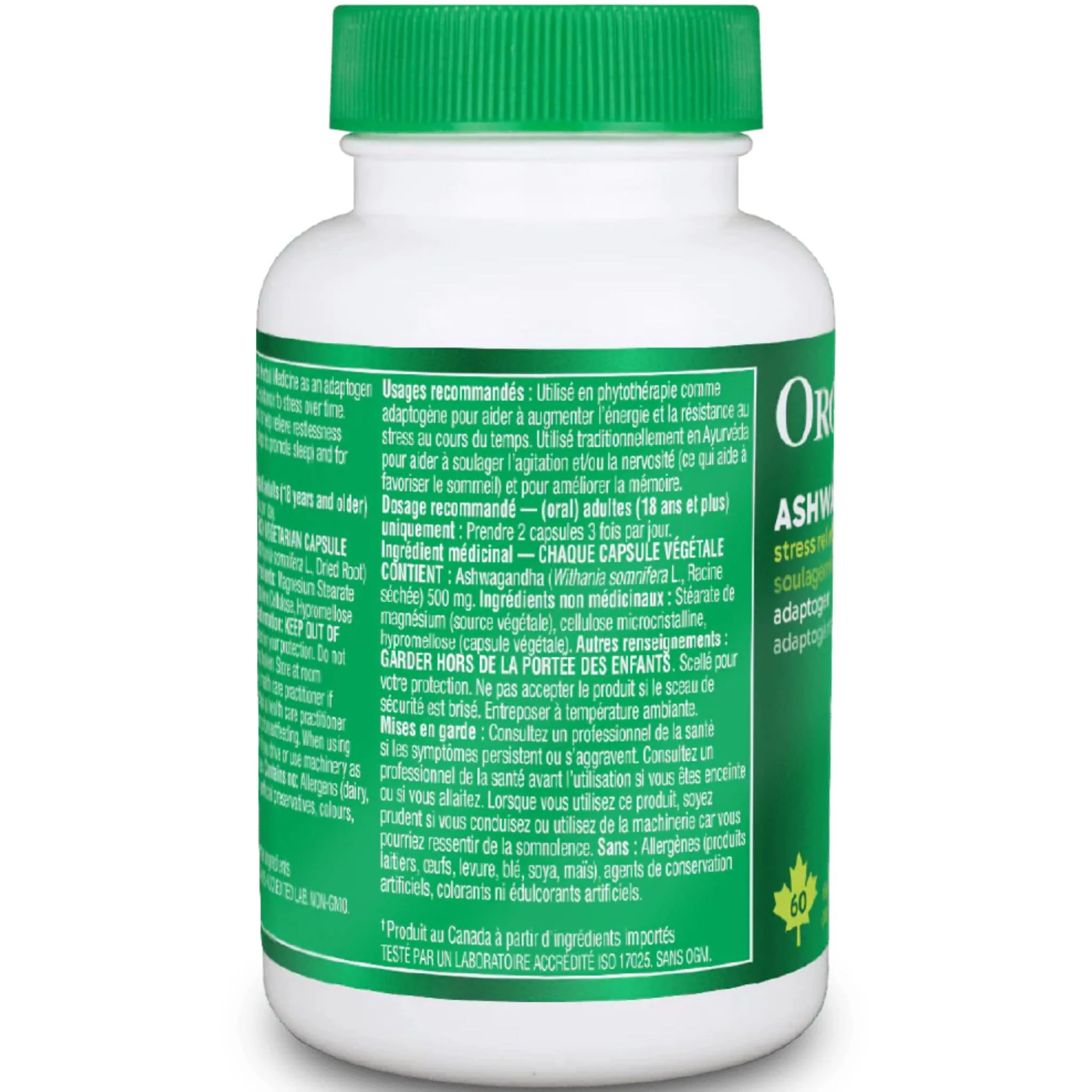 Organika Ashwaganda, 500mg, 60 Vegetarian Capsules - Image 3
