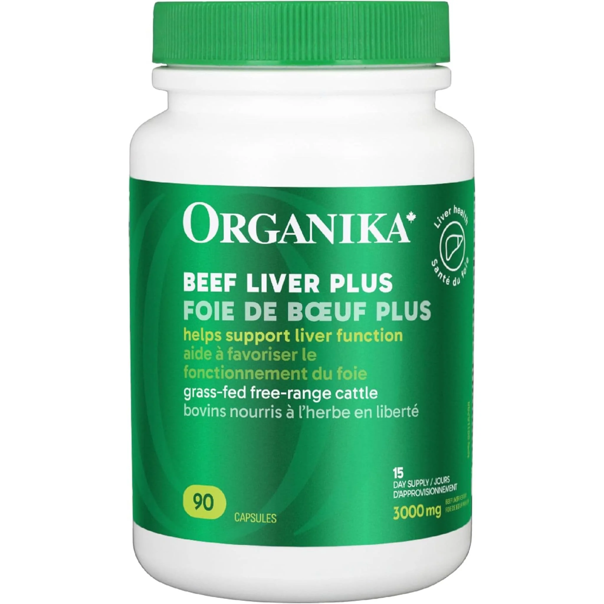 Organika Beef Liver Plus 500mg, Grass-Fed Beef Liver, 90 Capsules