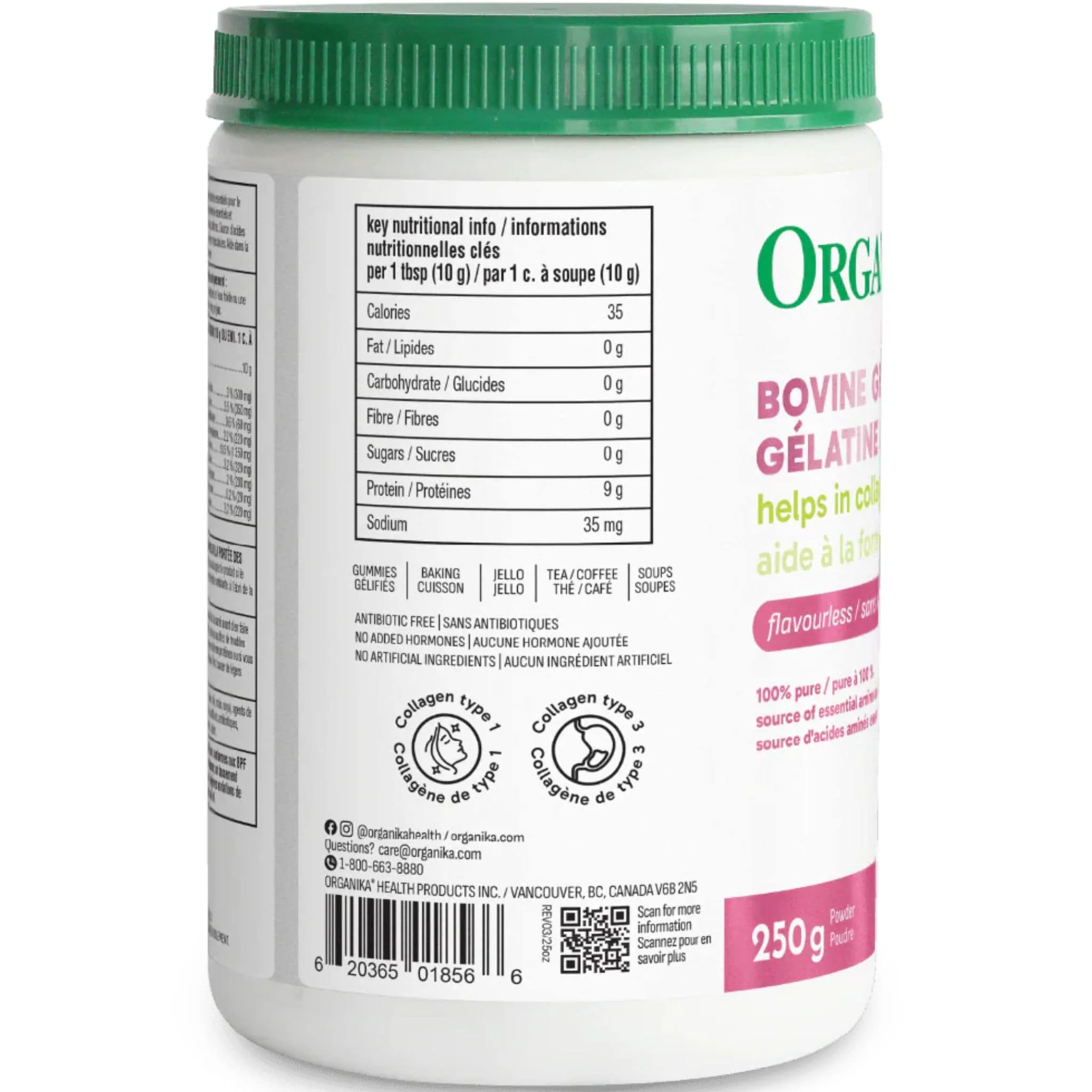Organika Bovine Gelatin Powder, 100% Pure, Grass-Fed Flavourless Gelatin, 250g - Image 5