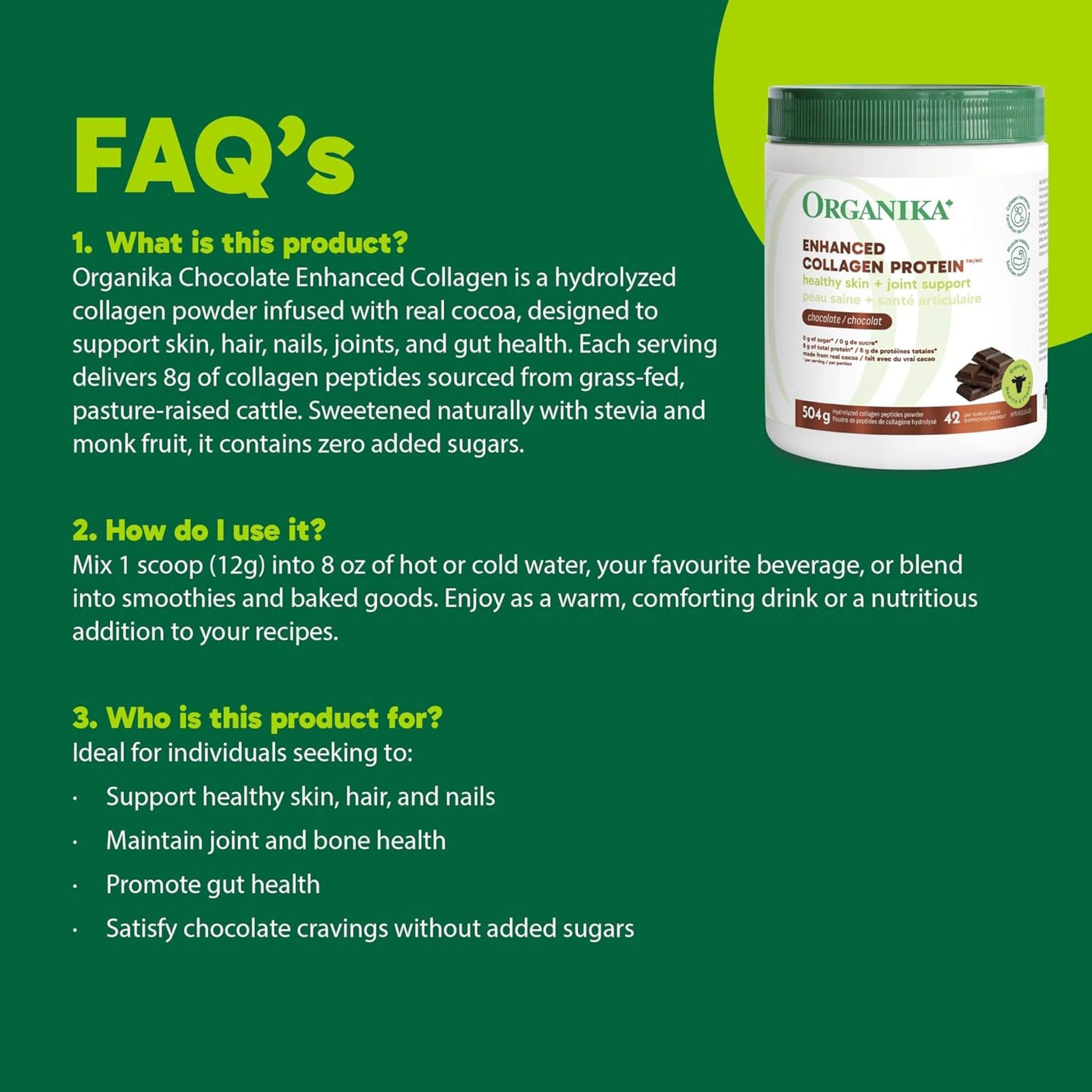 Organika Enhanced Collagen Powder (100% flavourless hydrolyzed collagen peptides), 250-500g - Image 18
