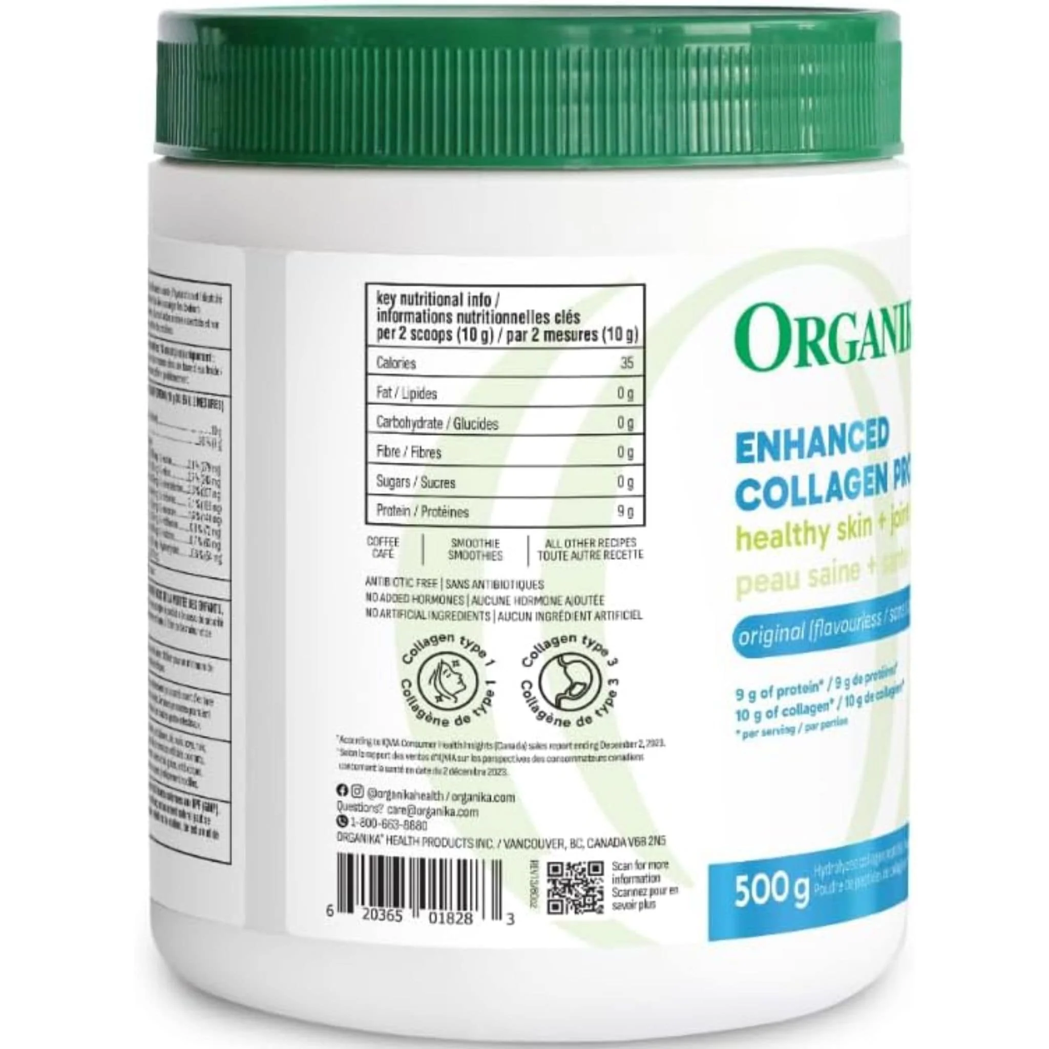 Organika Enhanced Collagen Powder (100% flavourless hydrolyzed collagen peptides), 250-500g - Image 3