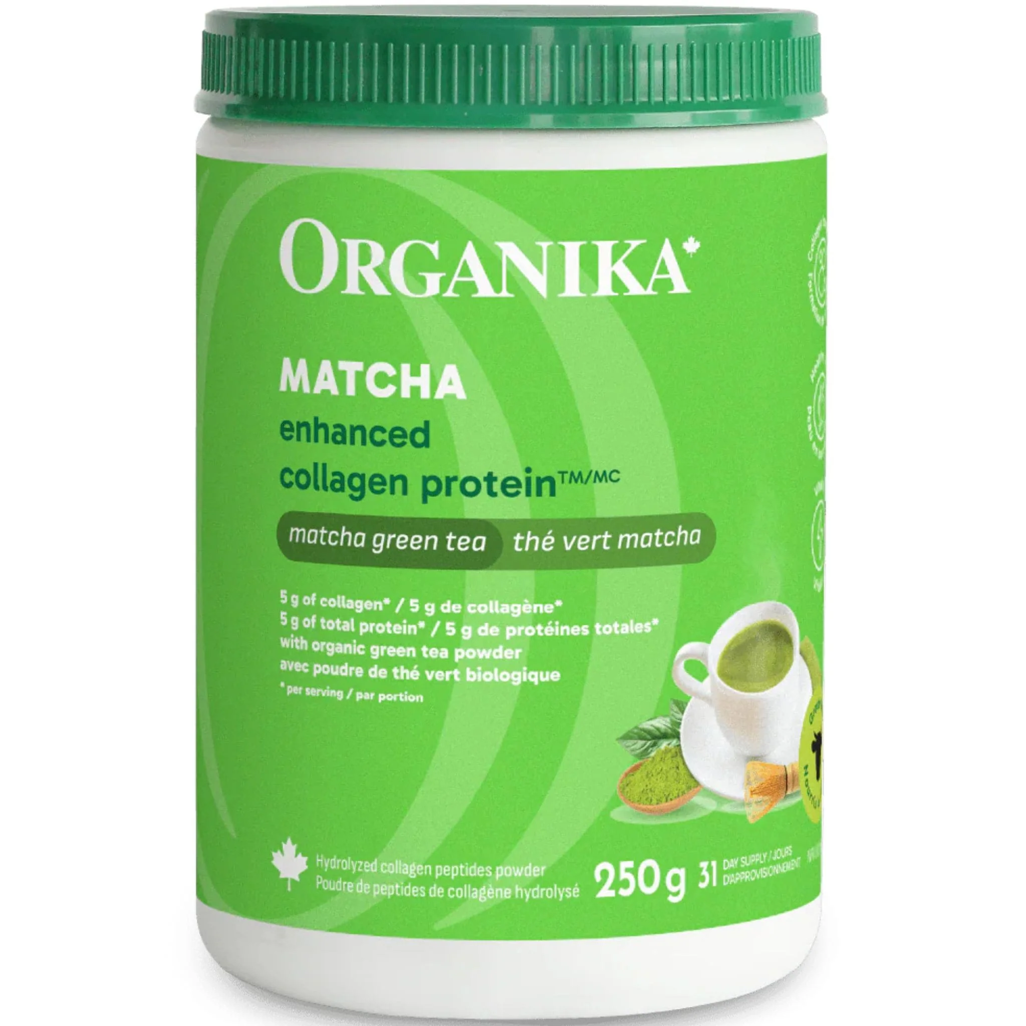 Organika Enhanced Collagen with Organic Matcha Powder (Flavourless Hydrolyzed Collagen Peptides), 250g - Image 2