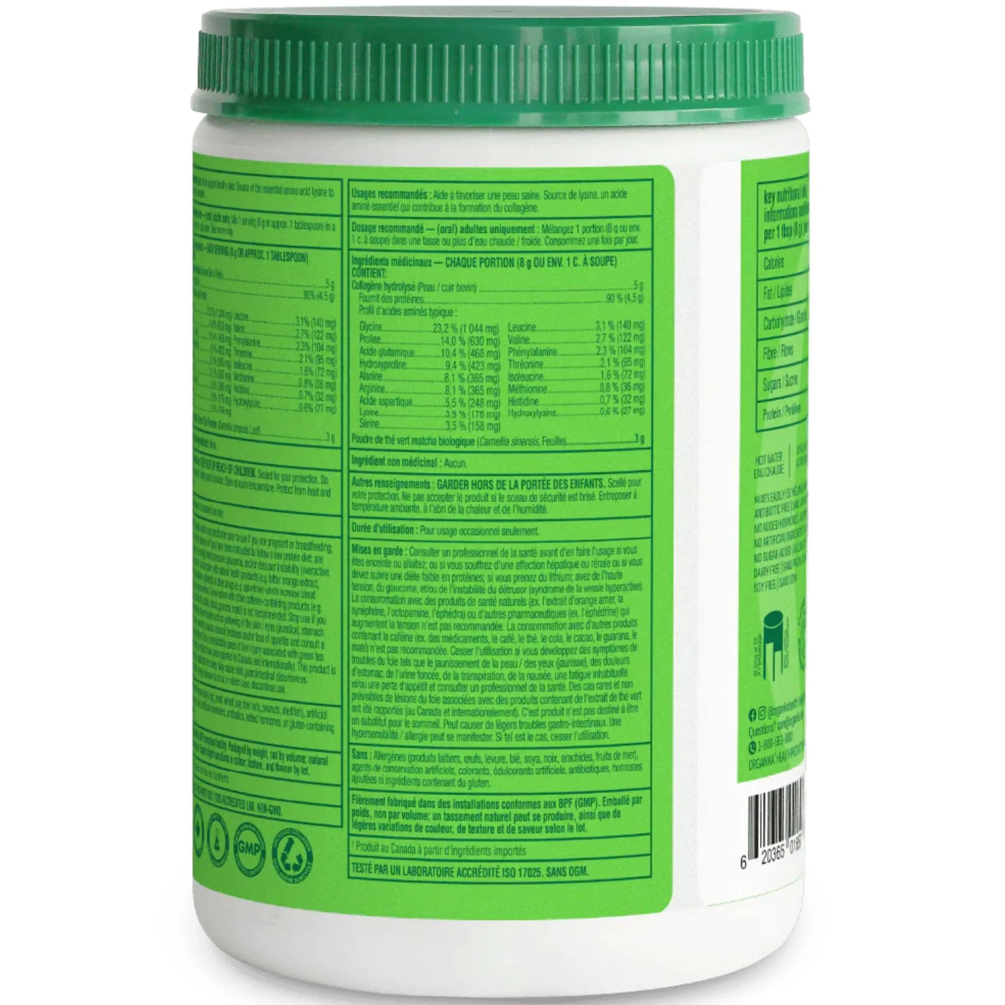Organika Enhanced Collagen with Organic Matcha Powder (Flavourless Hydrolyzed Collagen Peptides), 250g - Image 4