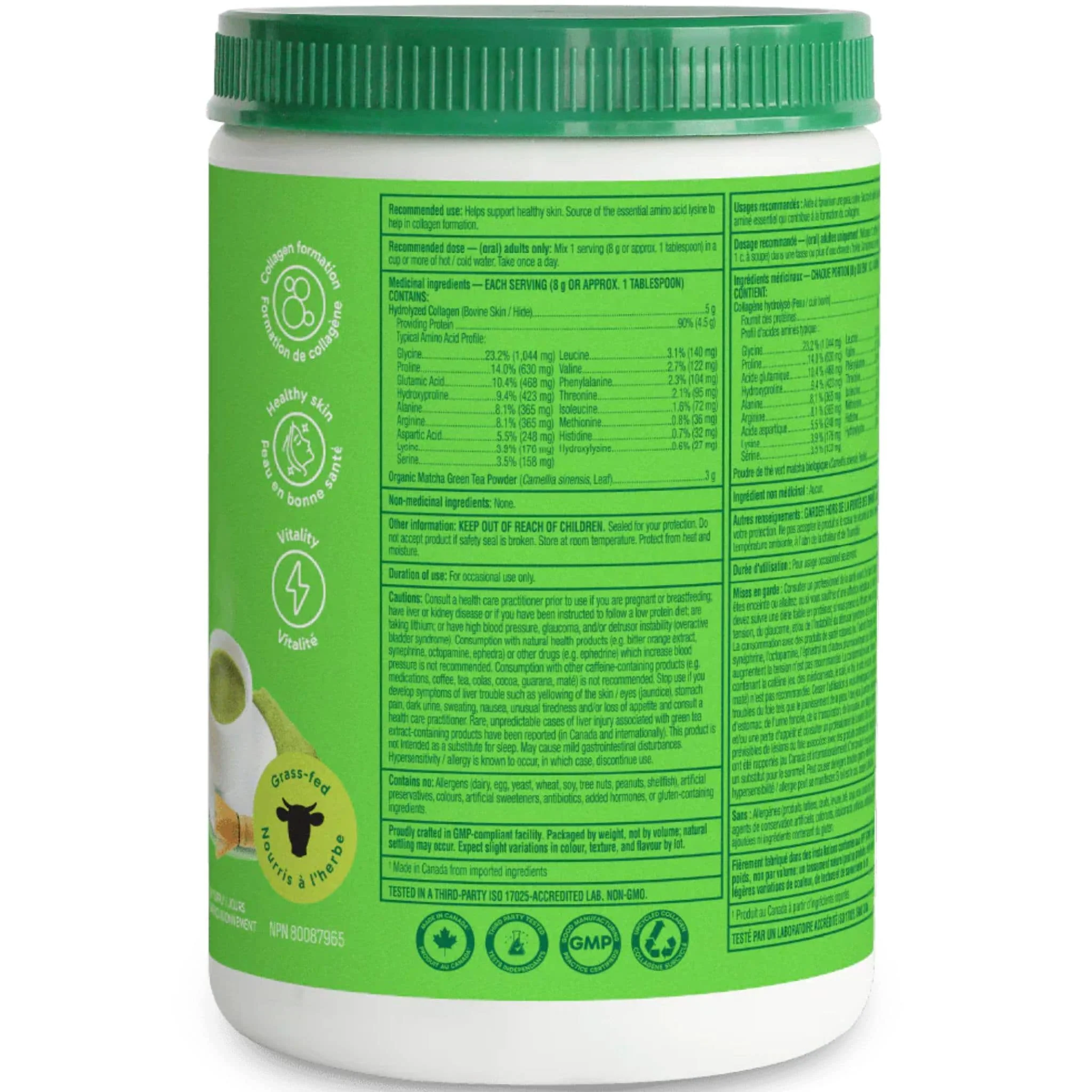 Organika Enhanced Collagen with Organic Matcha Powder (Flavourless Hydrolyzed Collagen Peptides), 250g - Image 5