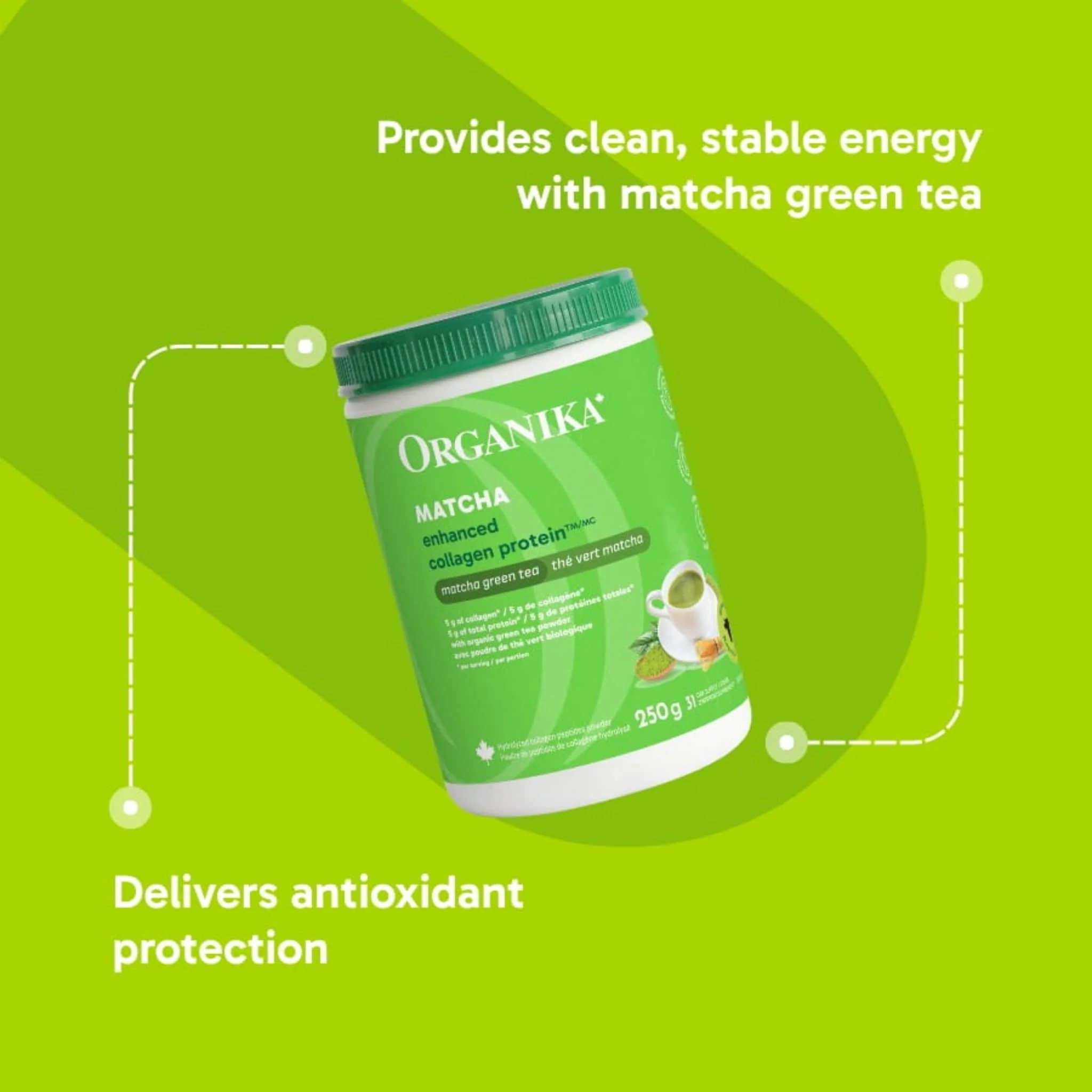 Organika Enhanced Collagen with Organic Matcha Powder (Flavourless Hydrolyzed Collagen Peptides), 250g - Image 9