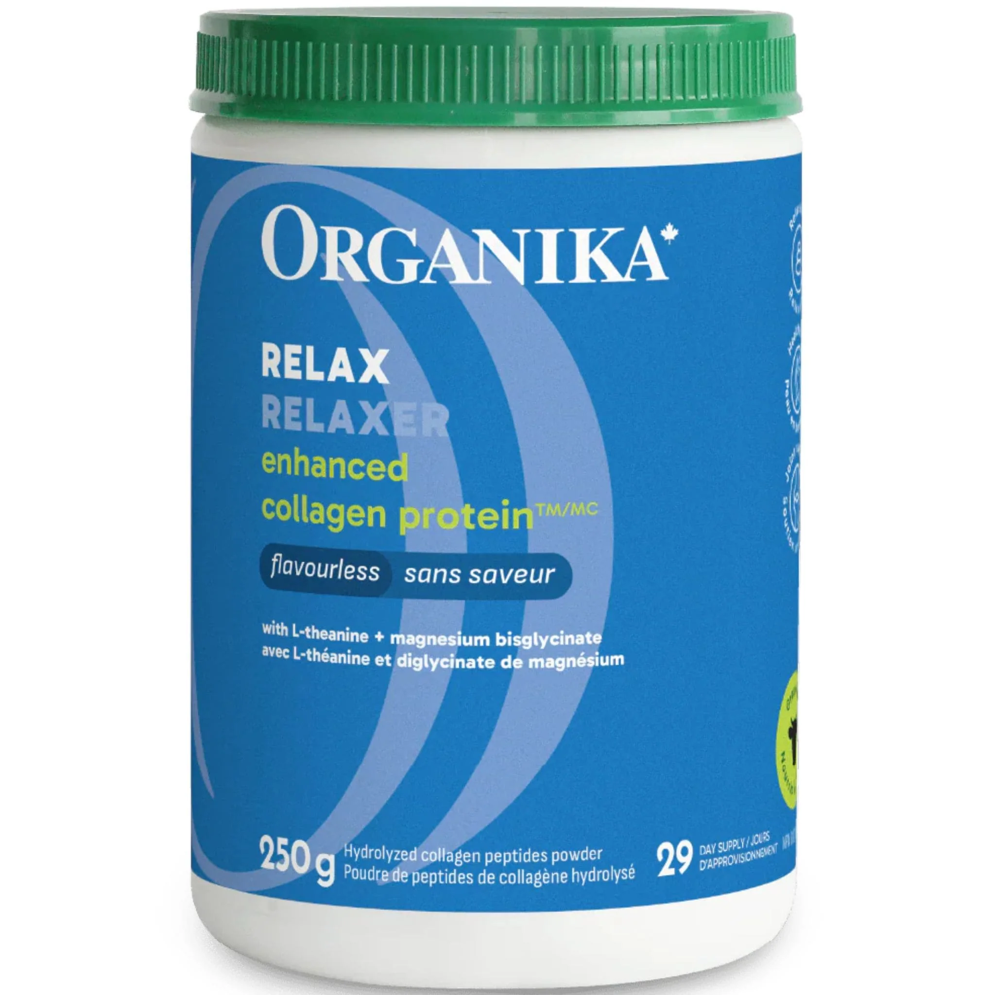 Organika Enhanced Relax Collagen with Magnesium & L-Theanine (Flavourless Hydrolyzed Collagen Peptides), 250g