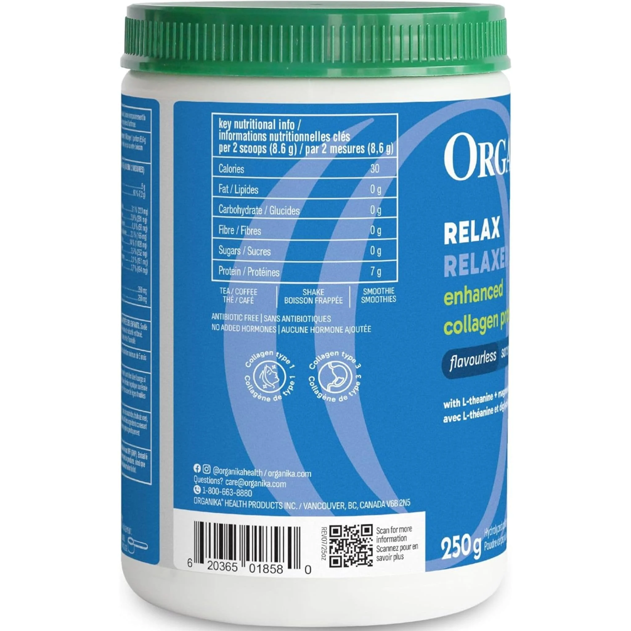 Organika Enhanced Relax Collagen with Magnesium & L-Theanine (Flavourless Hydrolyzed Collagen Peptides), 250g - Image 5
