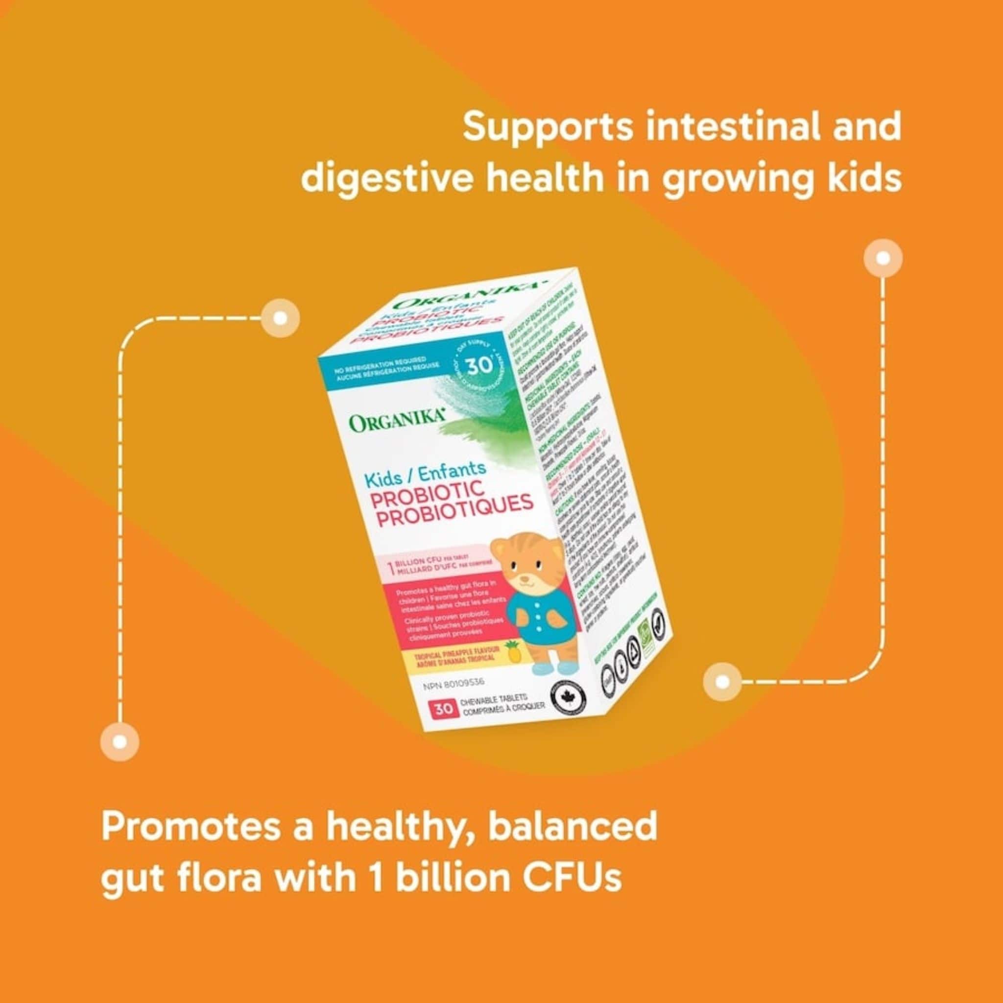Organika Kids Probiotic 1 Billion CFU, Tropical Pineapple Flavour, 30 Chewable Tablets - Image 3