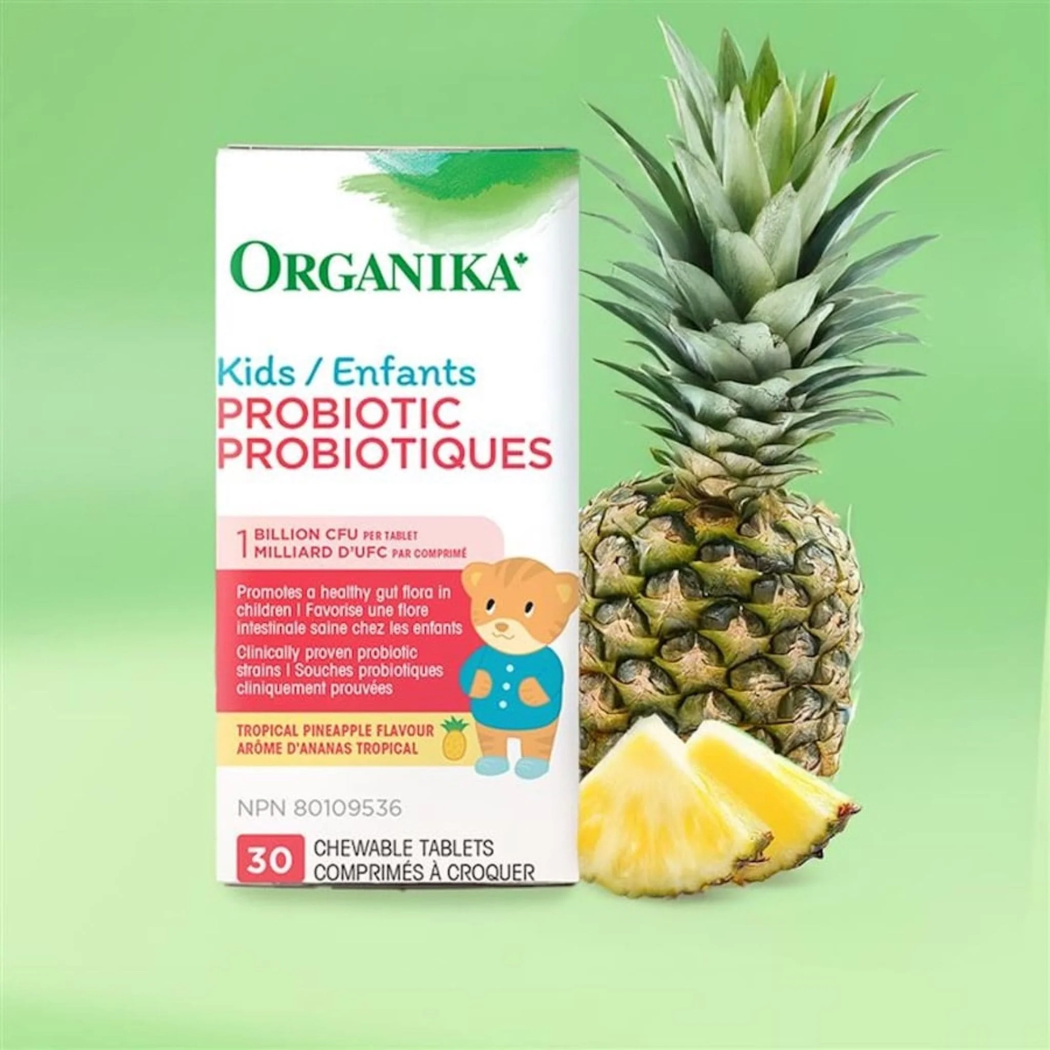 Organika Kids Probiotic 1 Billion CFU, Tropical Pineapple Flavour, 30 Chewable Tablets - Image 4