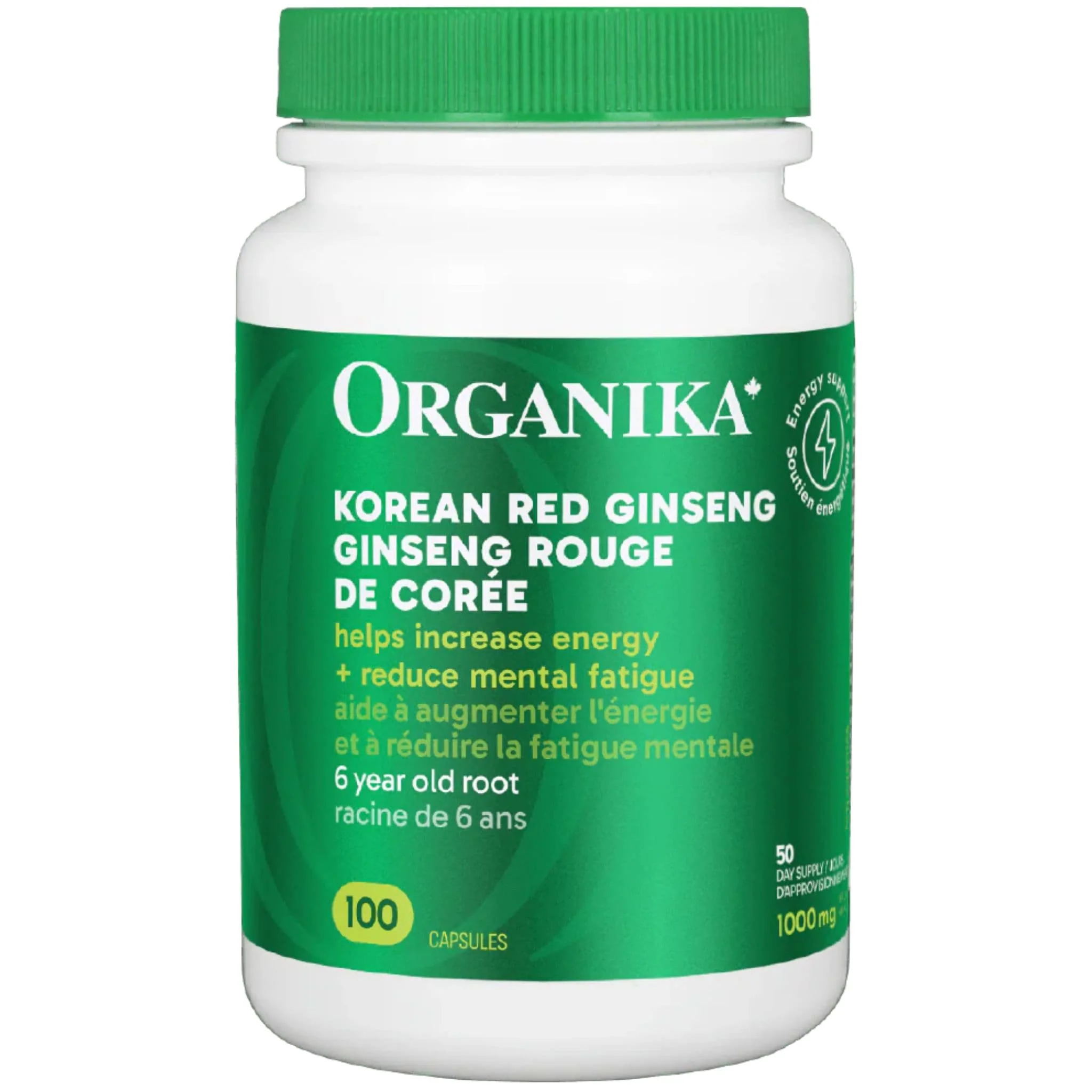 Organika Korean Red Ginseng 500mg, Heaven Grade, Stimulates Mental and Physical Energy, 200 Capsules