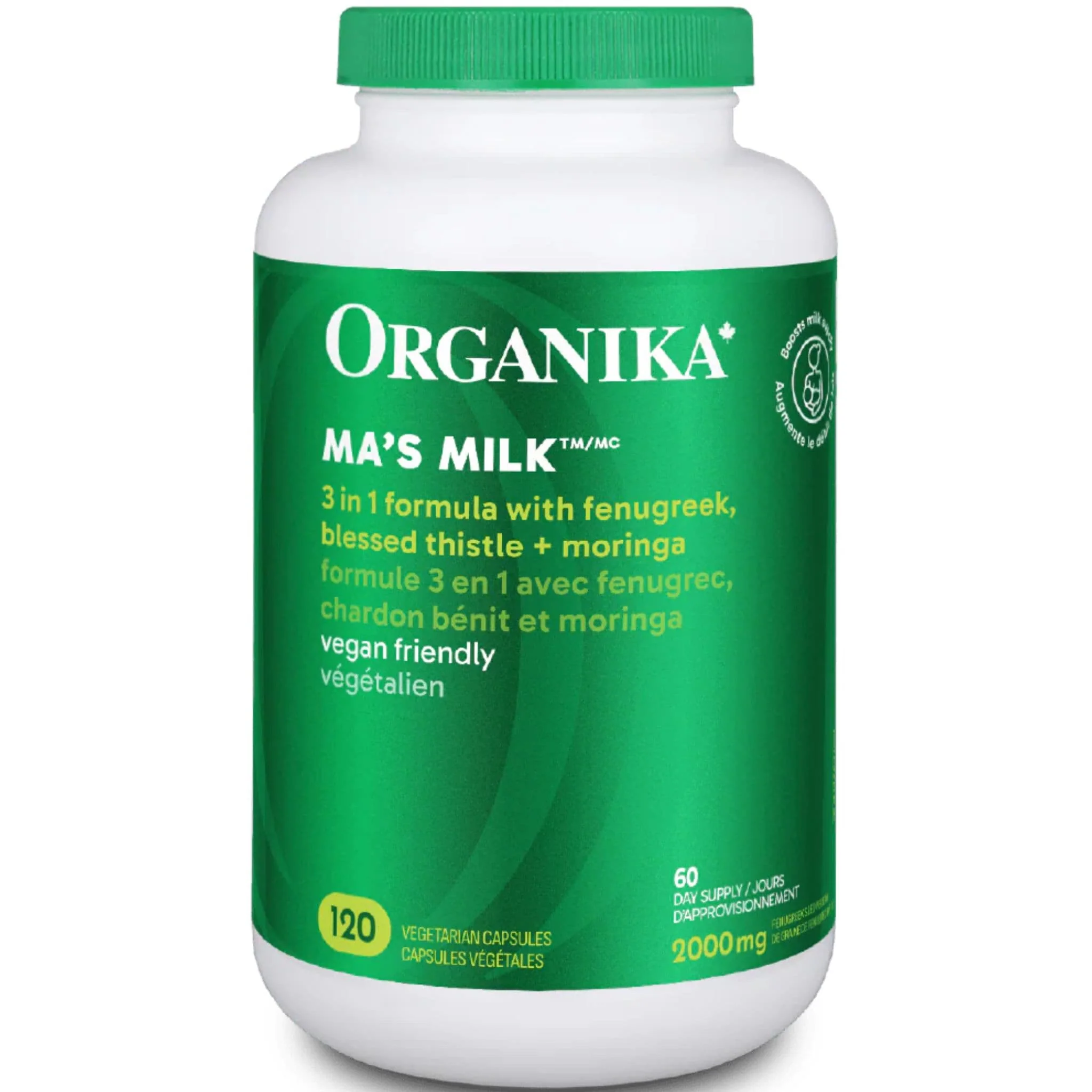 Organika Ma's Milk 3-in-1 Lactation Booster (Fenugreek, Blessed Thistle and Moringa) 120 Capsules