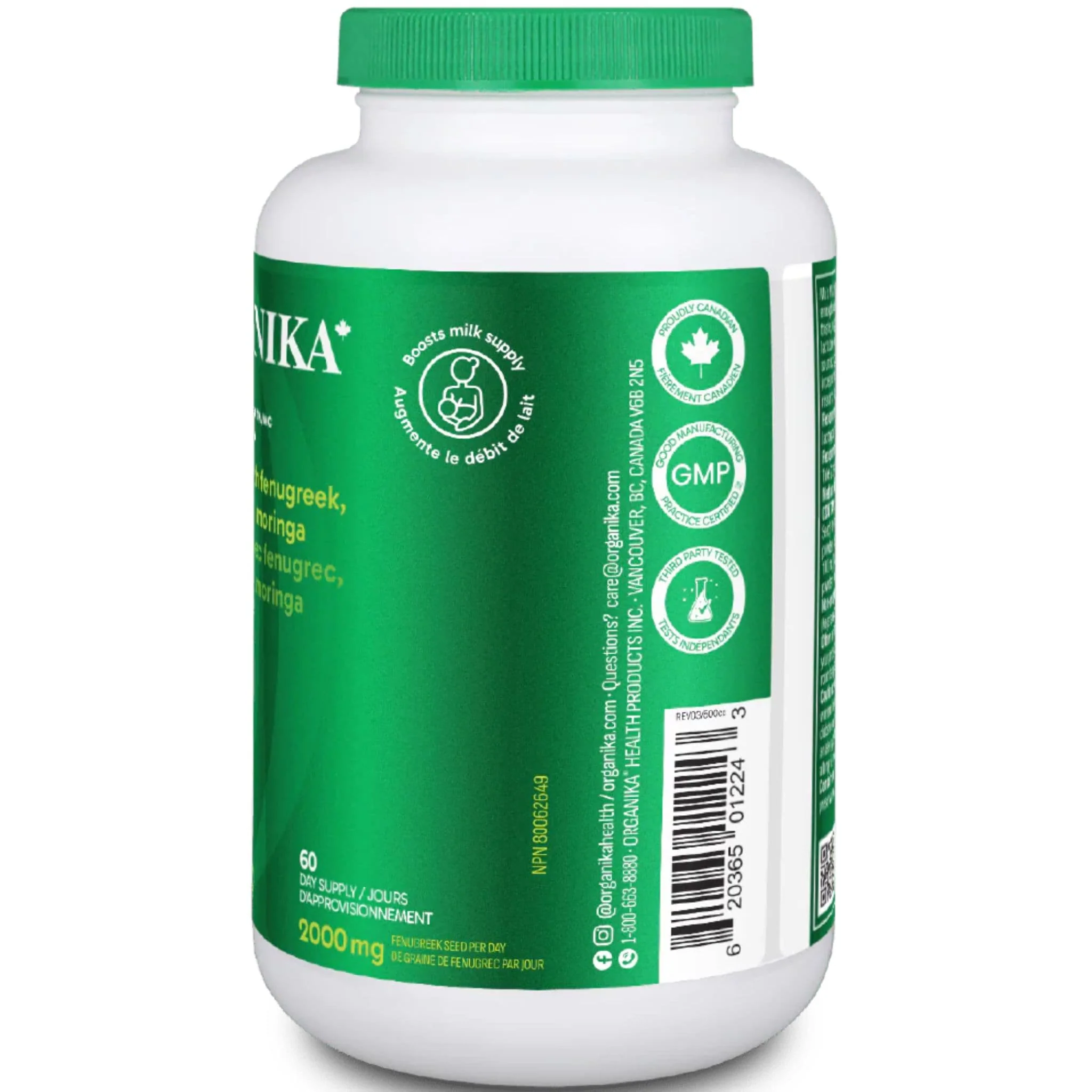 Organika Ma's Milk 3-in-1 Lactation Booster (Fenugreek, Blessed Thistle and Moringa) 120 Capsules - Image 2