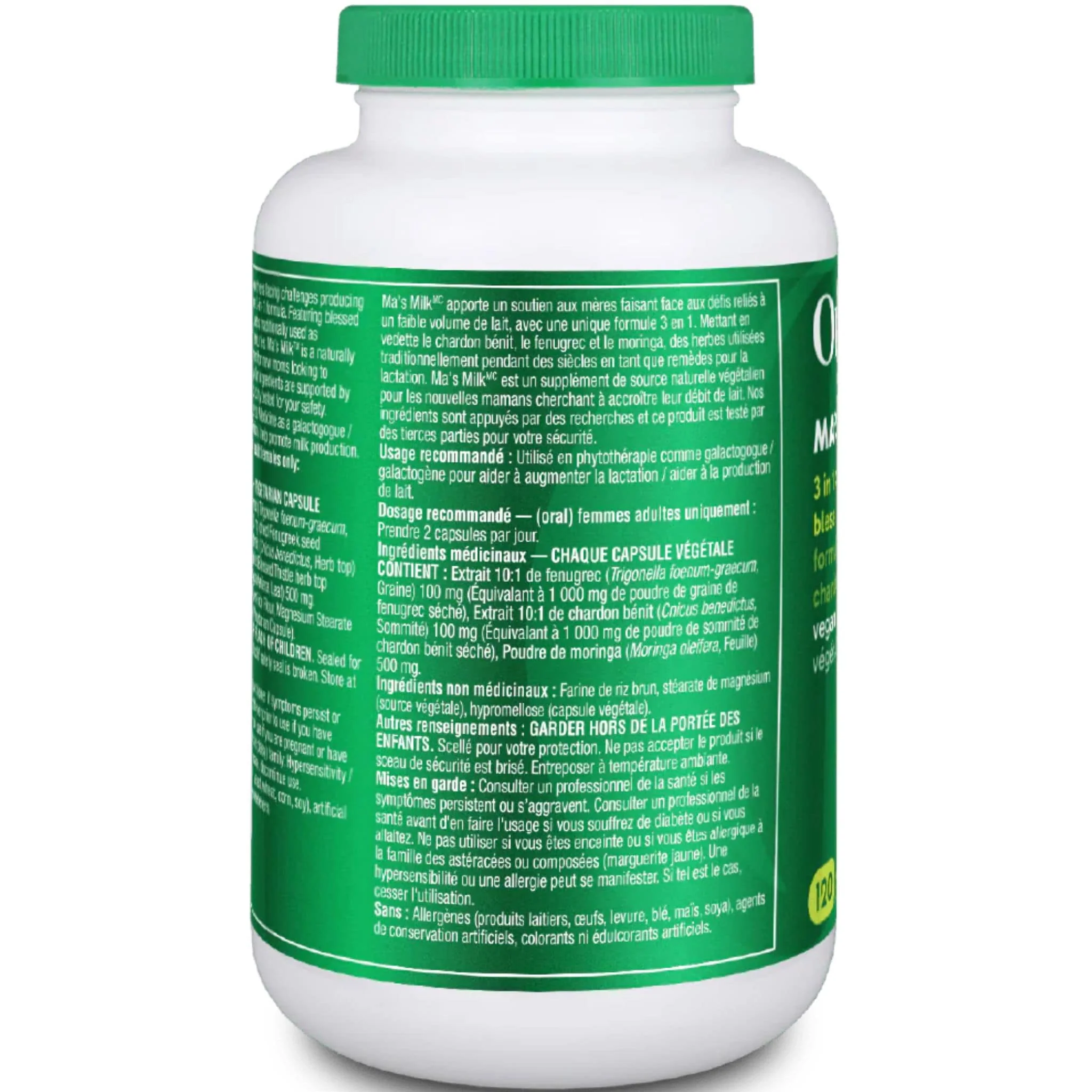 Organika Ma's Milk 3-in-1 Lactation Booster (Fenugreek, Blessed Thistle and Moringa) 120 Capsules - Image 4