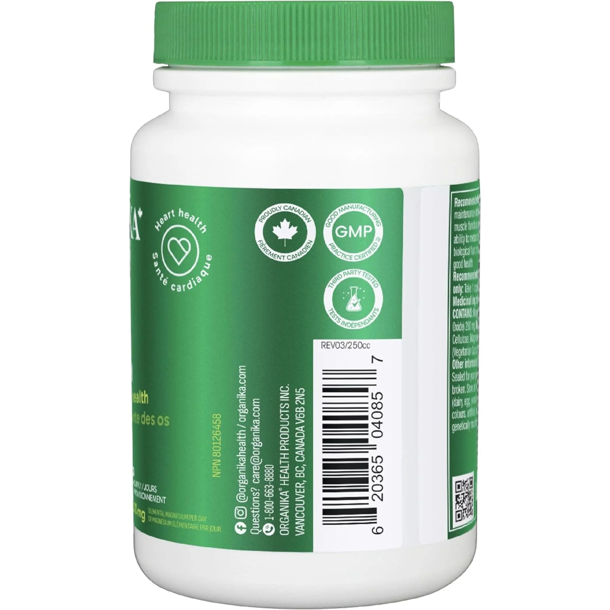 Organika Magnesium Bisglycinate 200mg, 120 Vegetarian Capsules - Image 4