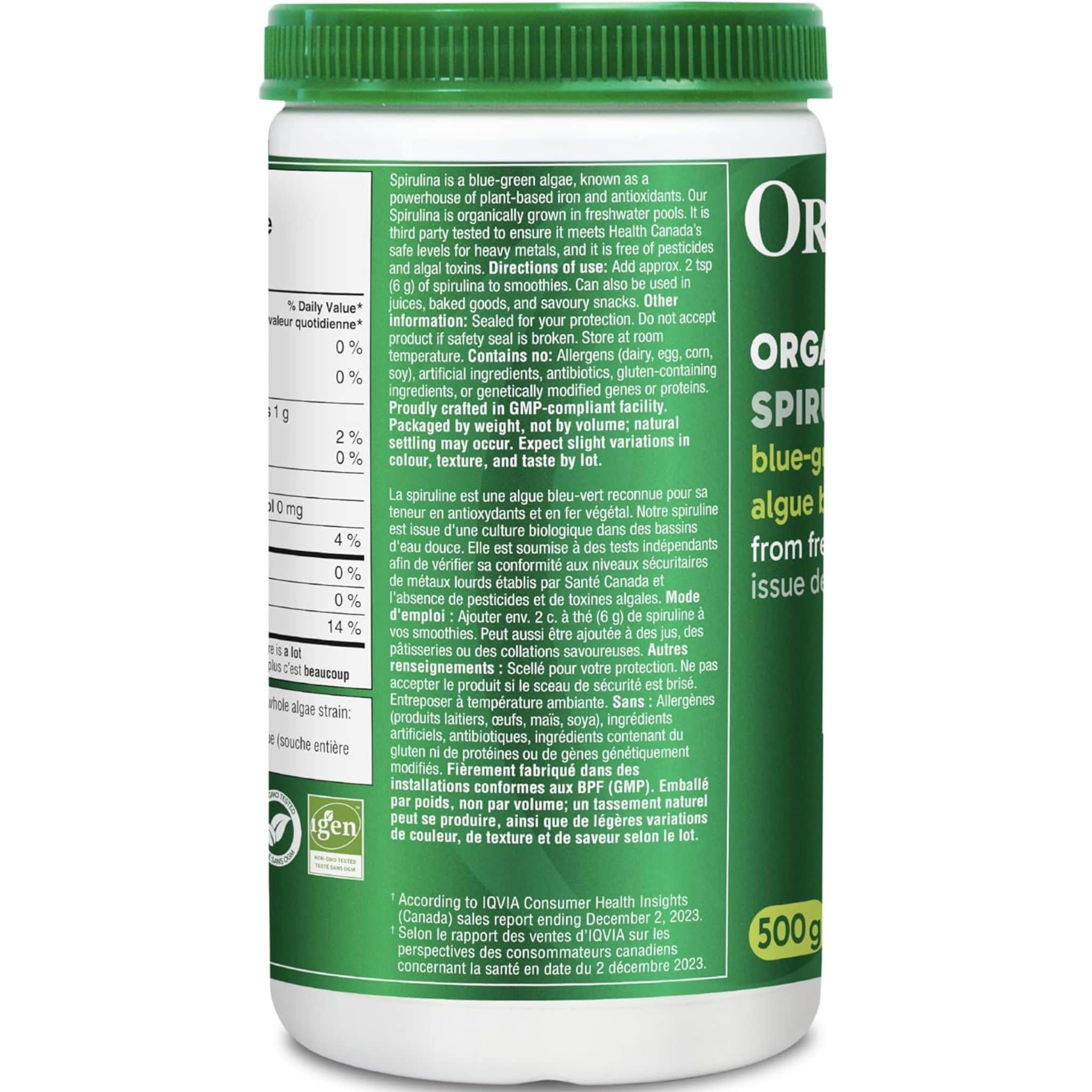 Organika Organic Spirulina Powder 100% Pure (Blue-Green Algae) - Image 3
