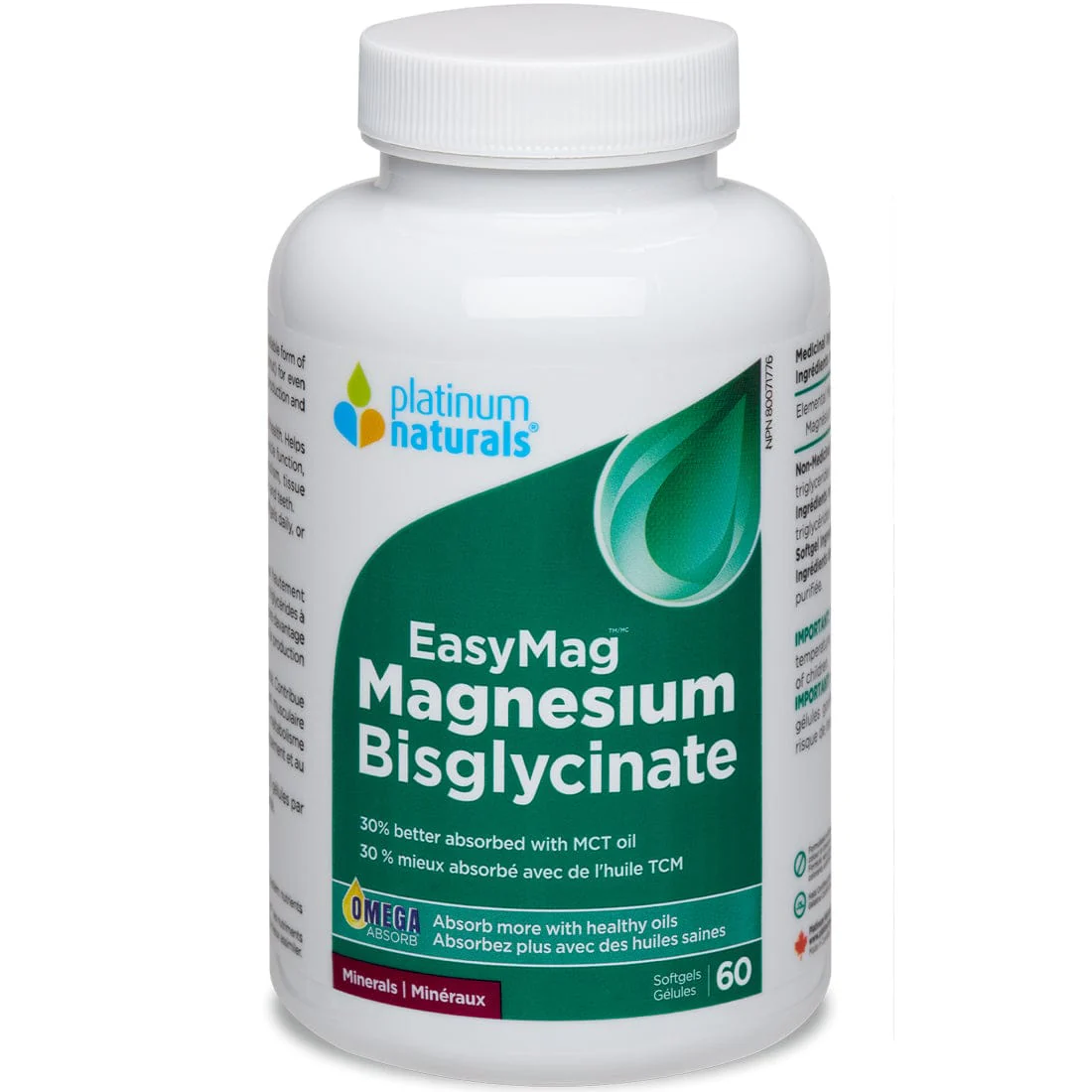 Platinum Naturals EasyMag Magnesium Bisglycinate 100mg, 60 Softgels