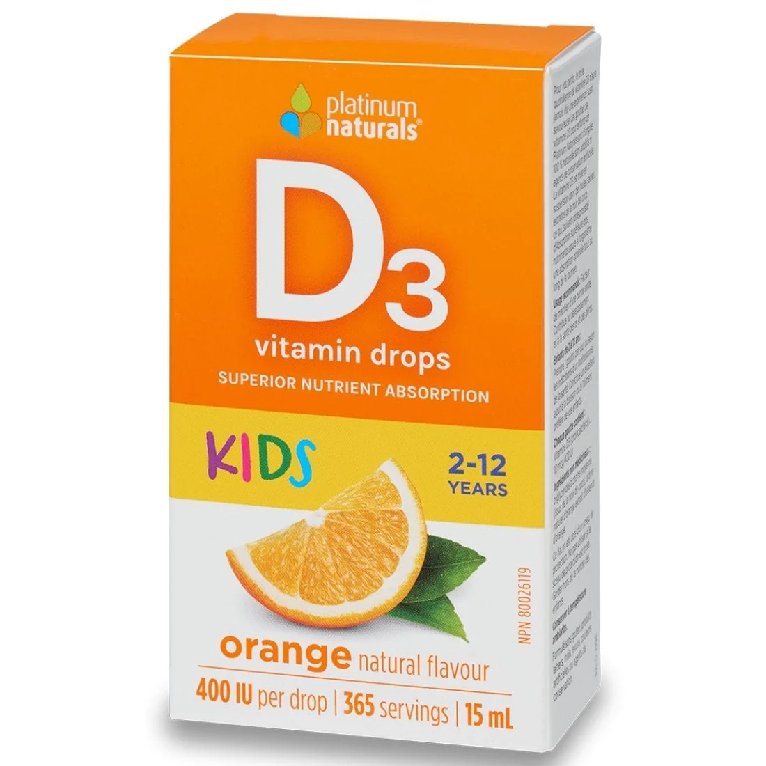 Platinum Kids Vitamin D3 Liquid Drops 400IU 2-12yrs old, 15ml (365 drops) - Image 2