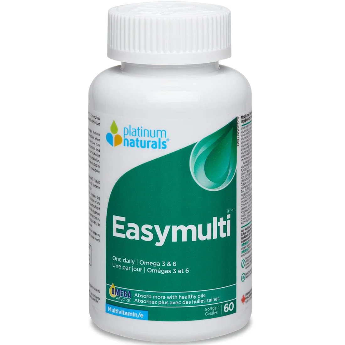 Platinum Naturals EasyMulti Multivitamin, One a Day Multivitamin with Omega 3 and 6, 60-120 Liquid Capsules - Image 2