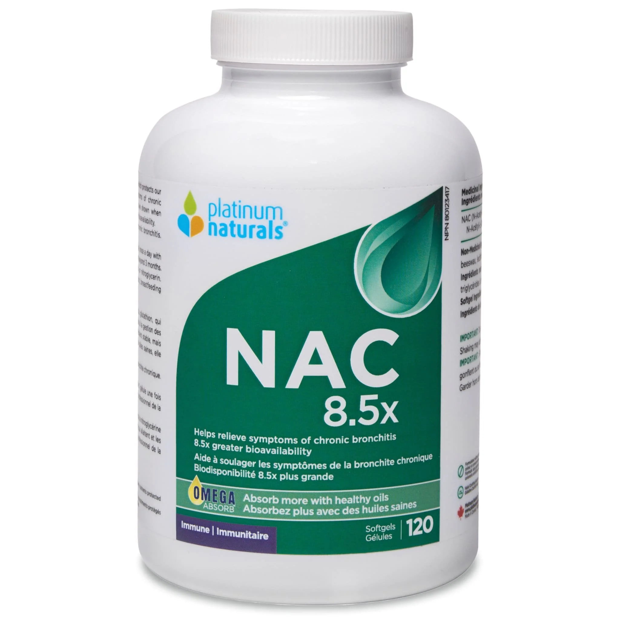 Platinum Naturals NAC 8.5x, N-Acetyl-L-Cysteine 600mg, 120 Softgels
