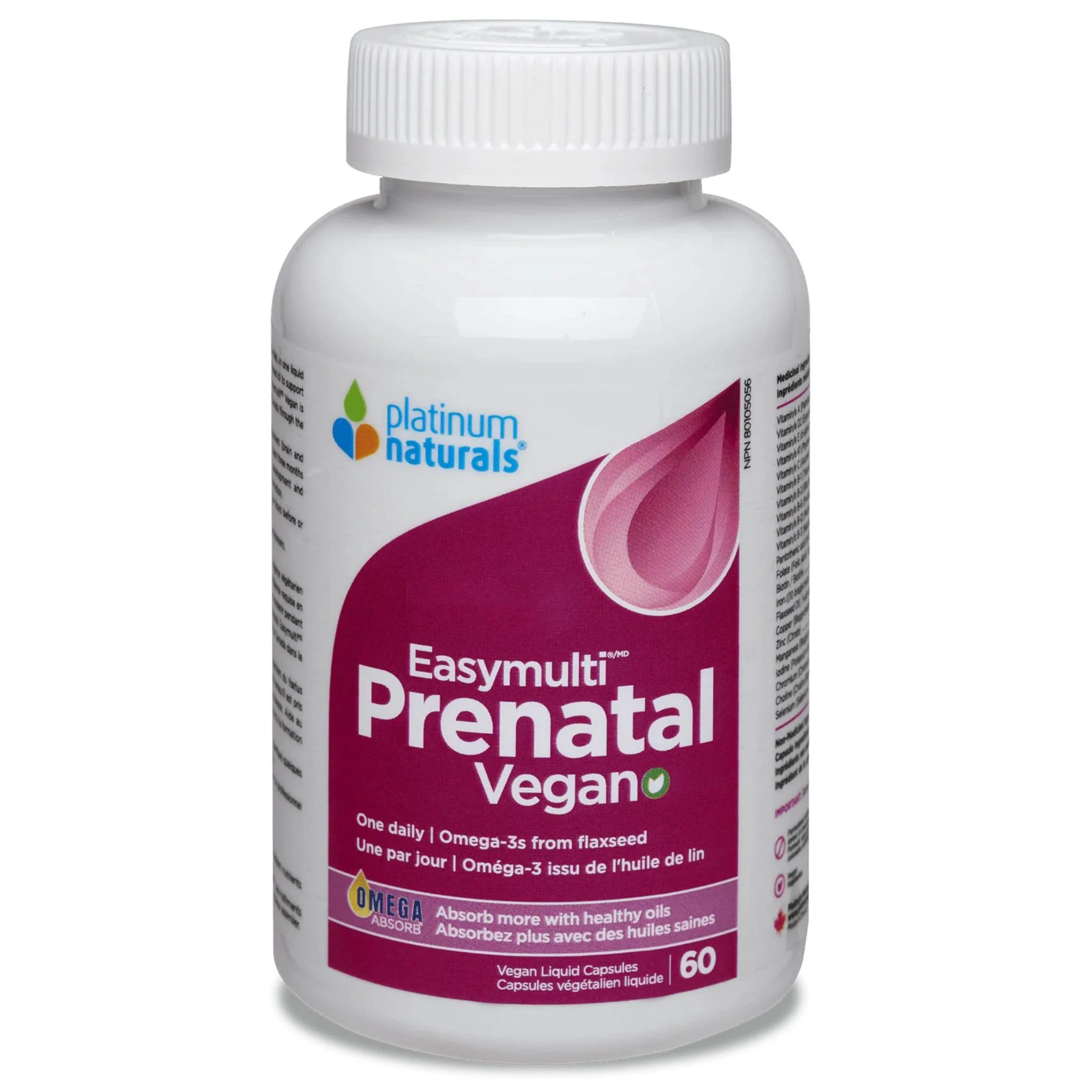 Platinum Naturals Prenatal Easymulti Vegan Multivitamin, Vegan Liquid Capsules